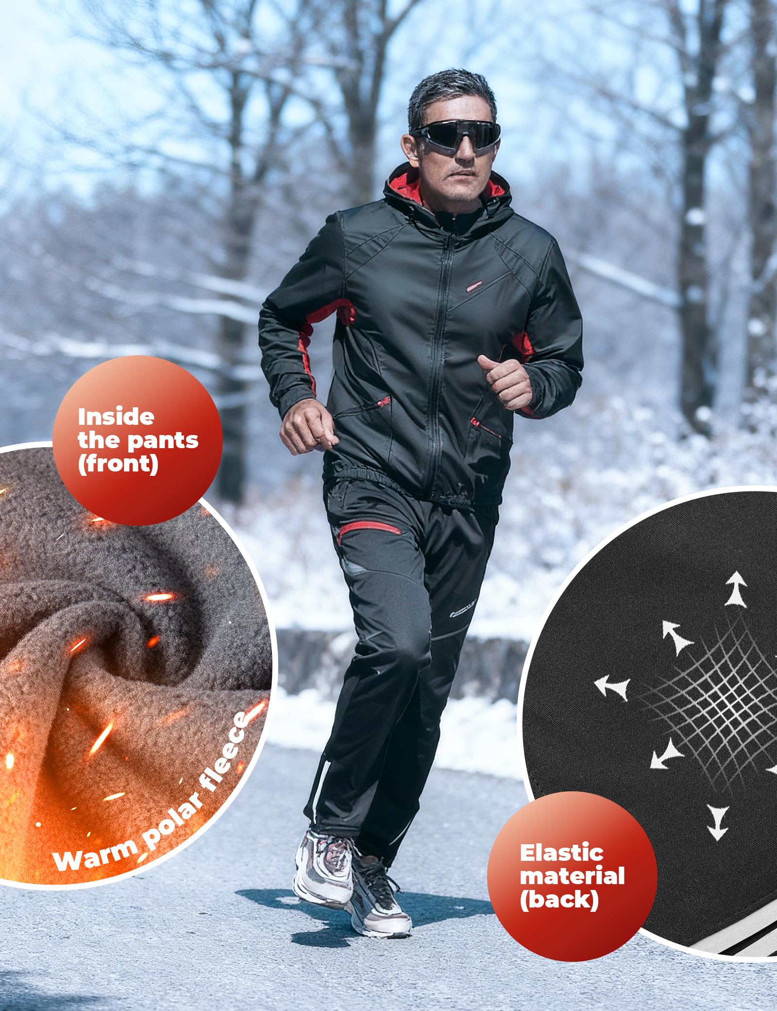 ROCKBROS Zimowa Odzież Rowerowa, Męska Kurtka Rowerowa + Spodnie, Kurtka Rowerowa, Wodoodporna, Wiatroszczelna, Długie Spodnie Rowerowe, Spodnie Rekreacyjne M-4XL