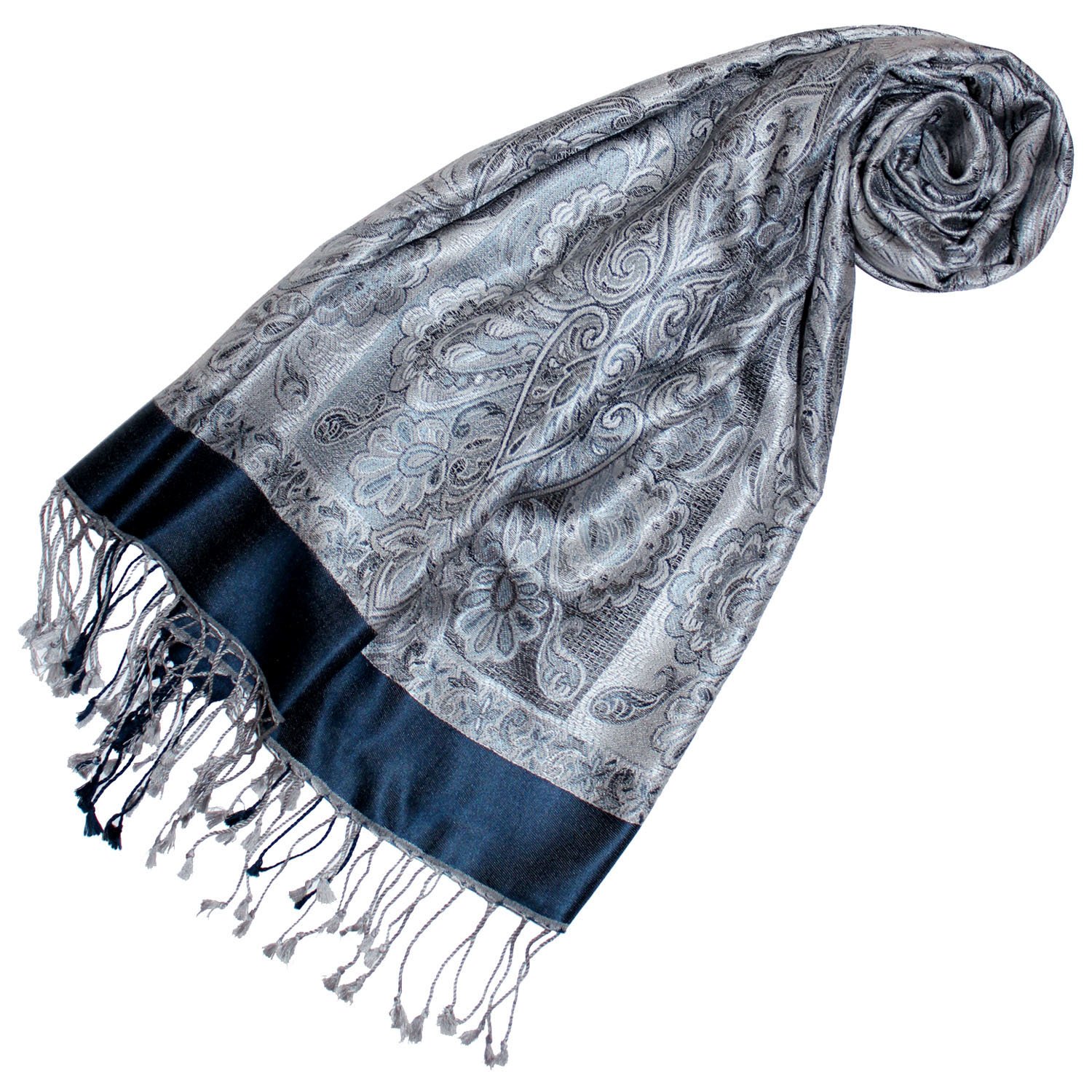 Lorenzo Cana Écharpe pashmina pour femme - Jacquard tissé - 100 % soie - 70 x 190 cm - Motif cachemire
