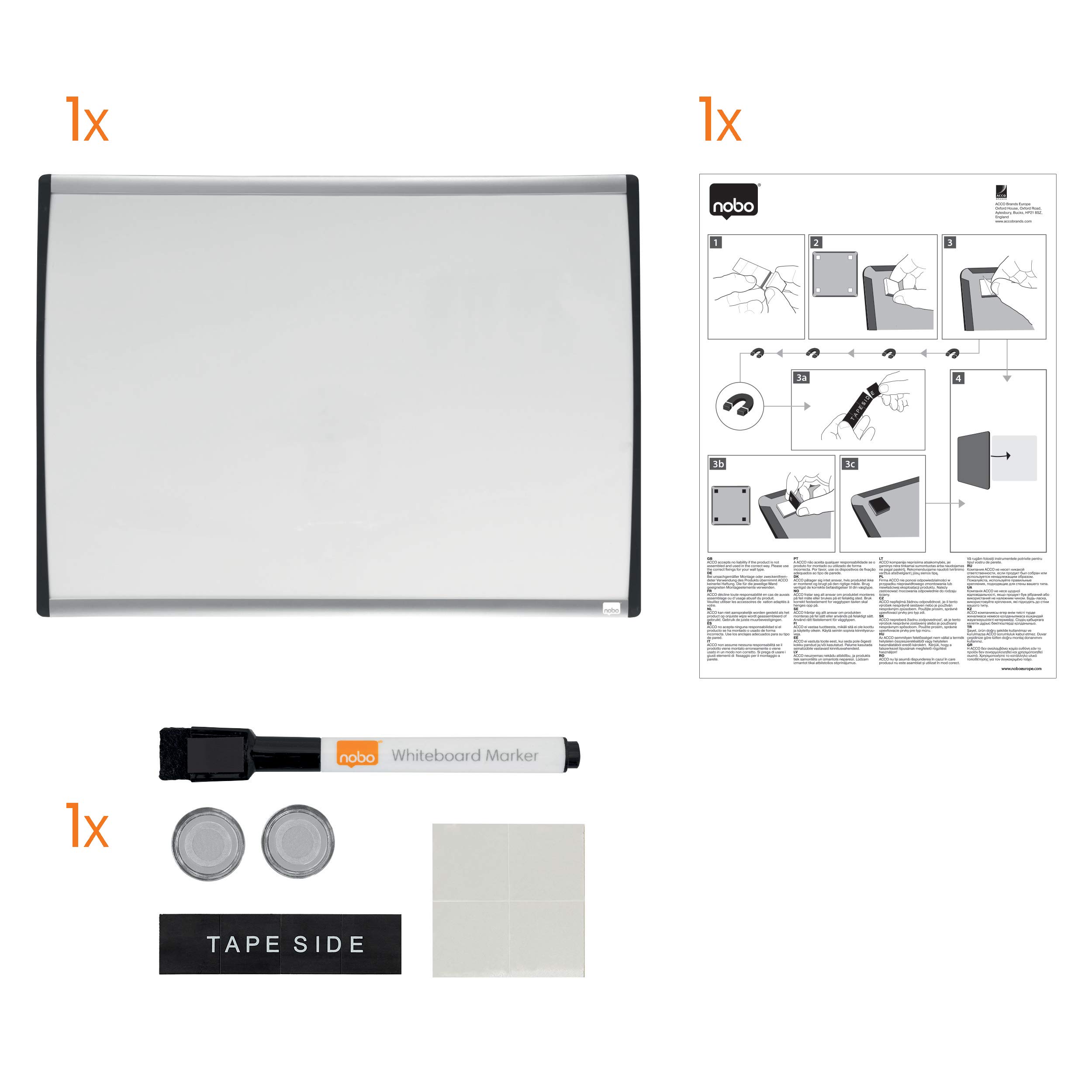 Rexel Magnetic Dry Wipe Personal Whiteboard, 585 x 430 mm, Arched Frame, Includes Marker, Magnets and Fitting Kit, White, 1903783