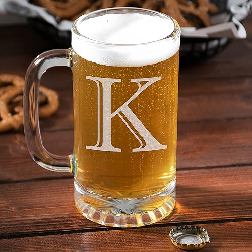 Miniatura 106 de Taza de cerveza de vidrio con monograma grabado de 16 onzas (letra T), regalos de cerveza personalizados de la A-Z para hombres, Día del Padre