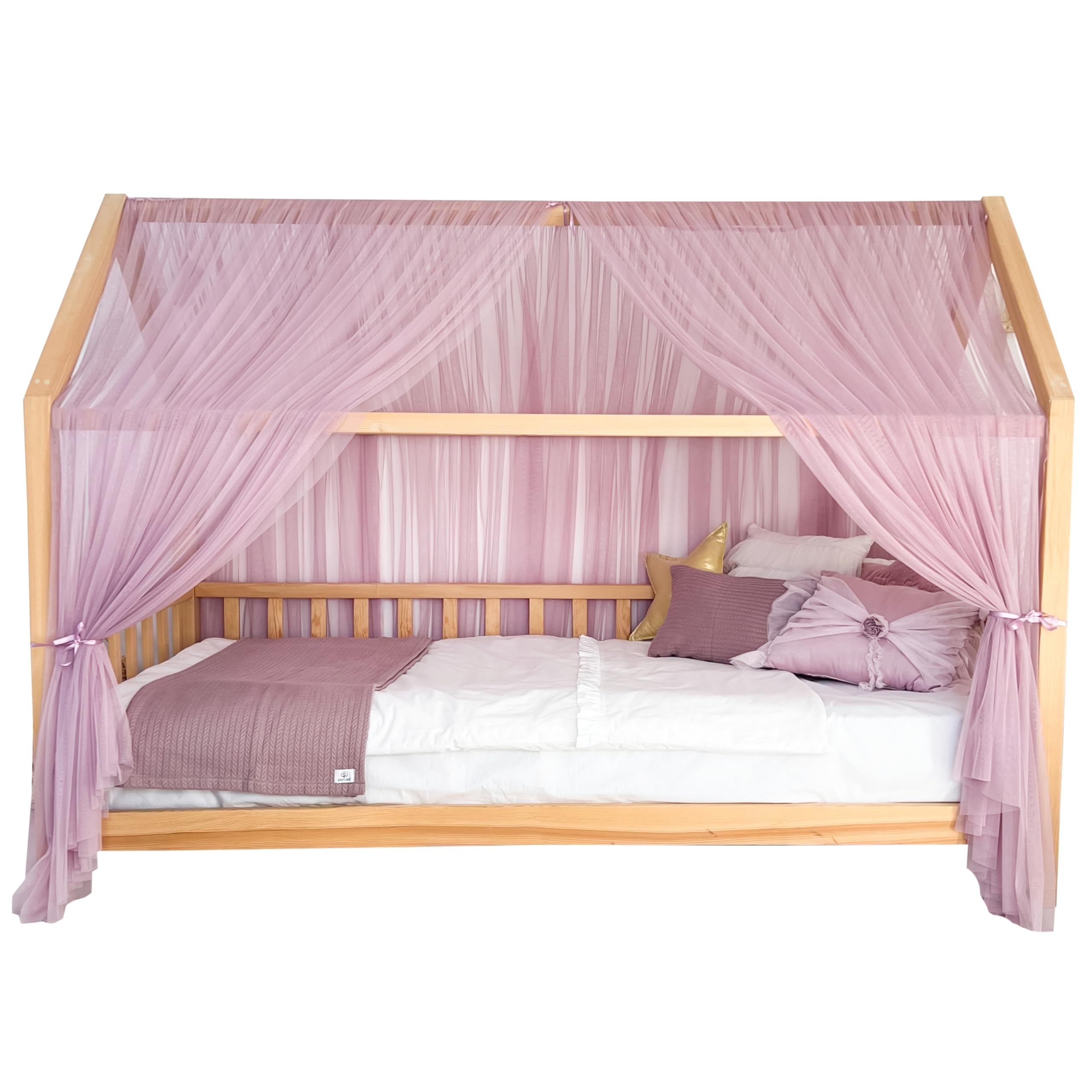 Montessori - Toldo de cama para habitación de niños y niñas, elegante decoración de tul para habitación de niños, cortina de cama para niños pequeños con drapeado suave (lila polvoriento, 380