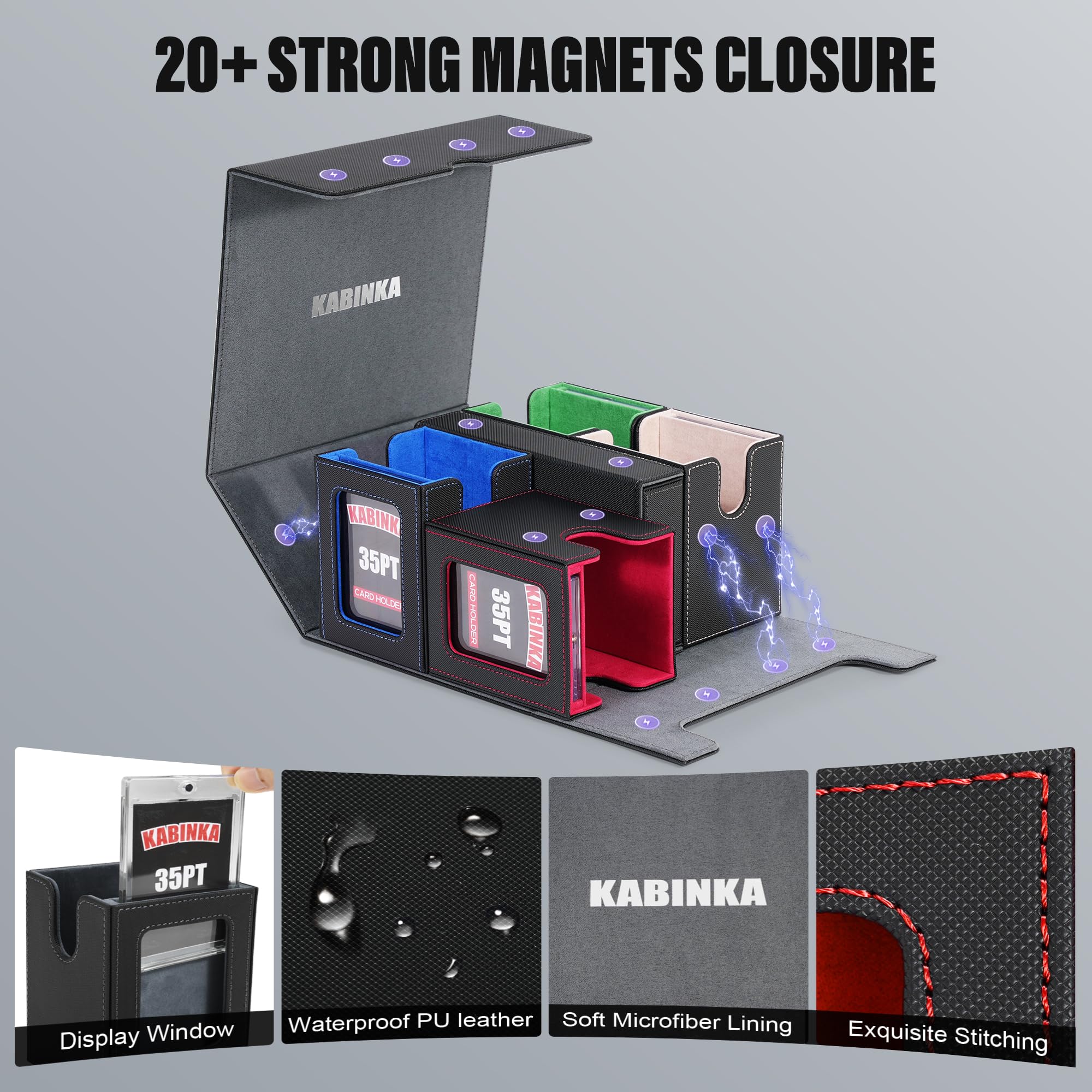 Kabinka Deck Box für MTG Commander Display, 5 in 1 Sammelkarten Aufbewahrungsbox passt für 400+ Double Sleeve Karten, Abnehmbare Deckabdeckung für TCG/Sportkarten mit Würfelablage, 4 Magnetisch