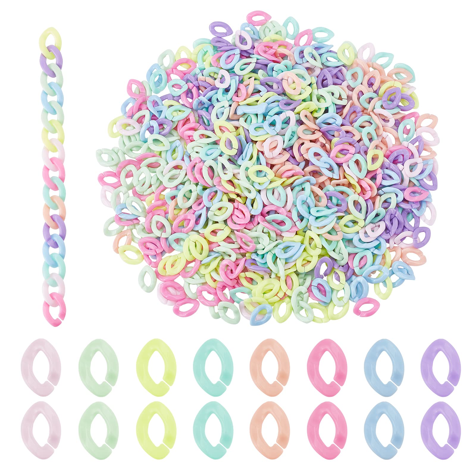PH PandaHall Acrylic Linking Rings, 800pcs 8 Colors Oval Quick Link Connectors Open Linking Rings Candy Colors Link Ring for DIY Purse Eyeglass Jean Pocket Chain Lanyard Trouser Chain Phone Strap