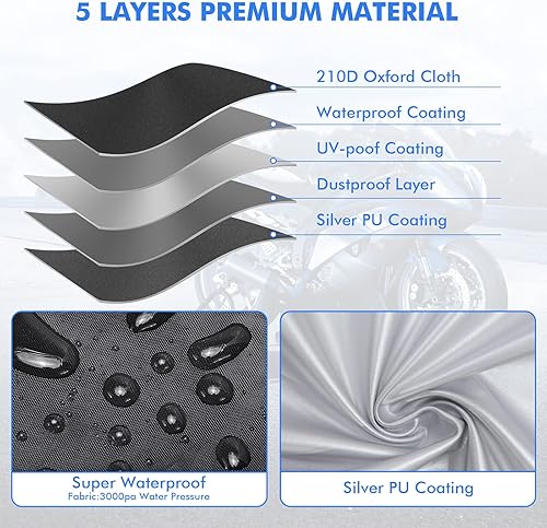 Miniatura 2 de NEVERLAND Funda para motocicleta, cubierta negra impermeable para patineta al aire libre para todas las estaciones, funda de motocicleta con