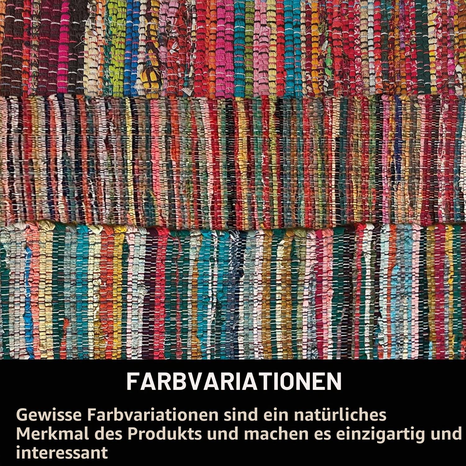 Chardin home - Umweltfreundlicher Teppich aus 100% recycelter Baumwolle, bunter Chindi-Teppich, 60 x 180 cm, Mehrfarbig