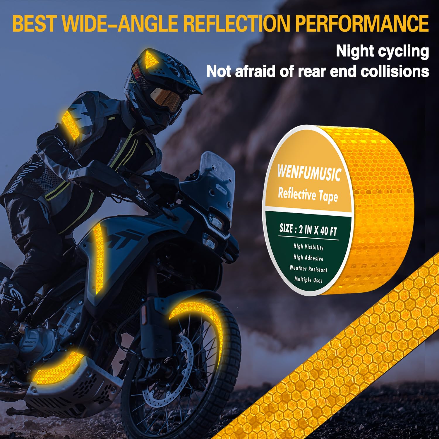 WENFUMNUSIC - Cinta reflectante de 2 pulgadas x 40 pies, color amarillo, DOT-C2, calcomanías reflectantes impermeables y cinta reflectora con adhesivo fuerte para camiones, remolques, motocicletas