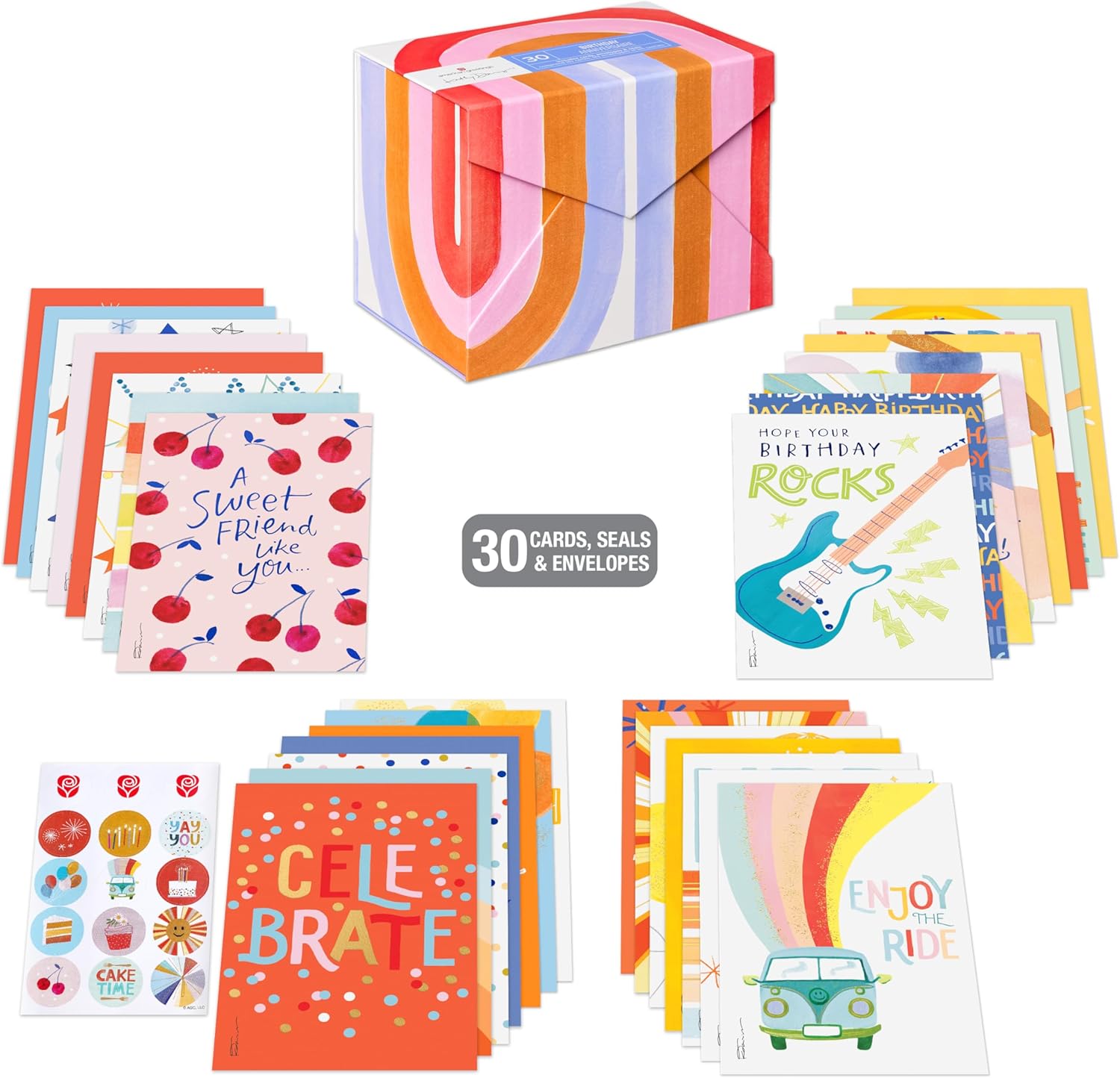 American Greetings 30-Count Birthday Card Assortment Box with Envelopes, Seals, and Storage Box (Kathy Davis Designs, Cake) (Pack of 6)