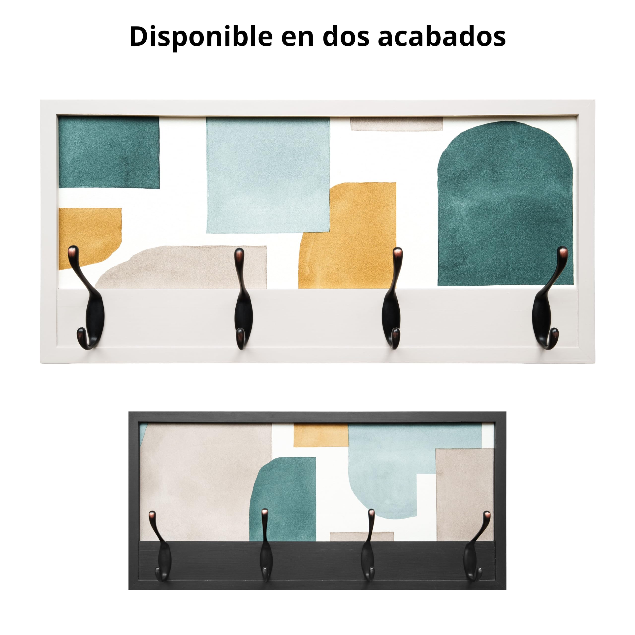 Perchero Pared Madera 52x25cm Contemporáneo Blanco 4 Ganchos | Hecho en España. 4 ganchos dobles (8 colgadores) para ropa y abrigos. Ideal para entrada, salón u oficina.