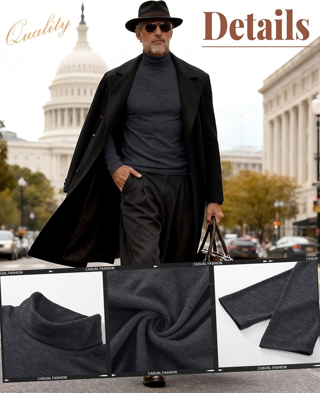 Ficerd 2 Pack Men's Turtle Neck Shirts, Lightweight Cotton Pullover Sweater Slim Fit Mock Turtleneck Knitted Long Sleeve Tops - Image 5