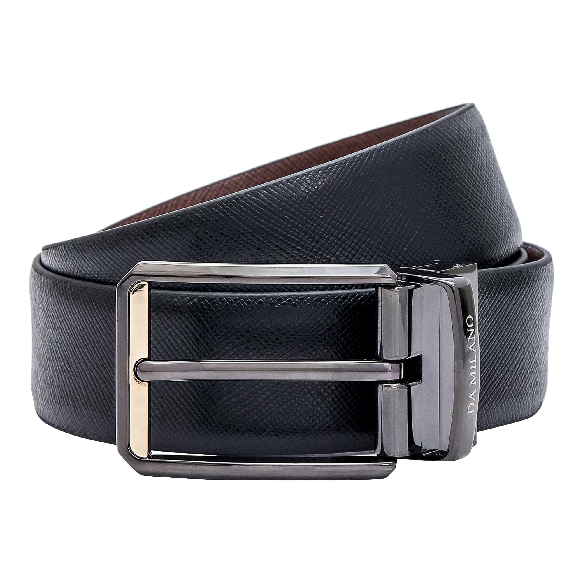 da milano Black & Brown Reversible Leather Belt for Men (3246C-35R-OL)-picture-12