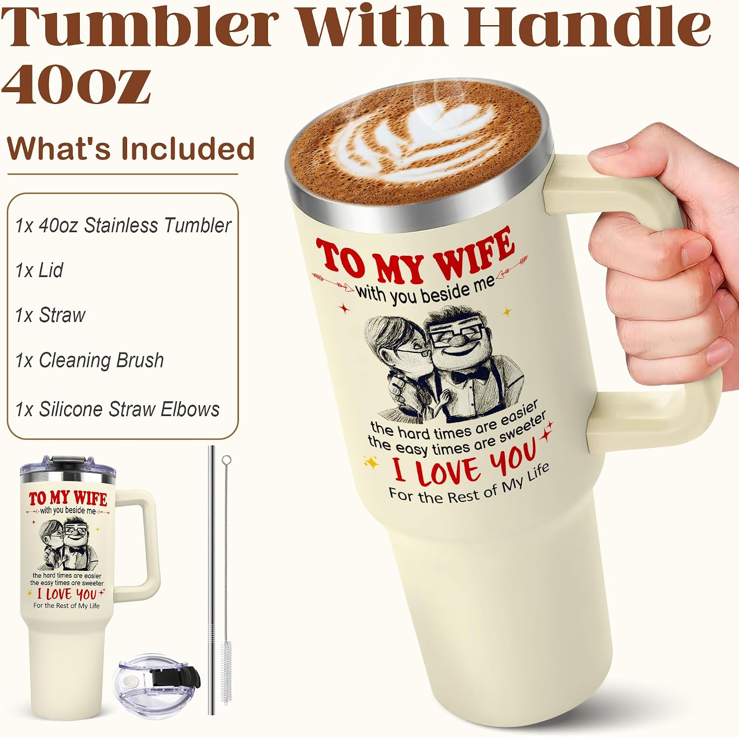 Birthday Gifts for Wife from Husband - Anniversary Romantic Gifts for Women - Wife Birthday Gift Ideas -Christmas Valentines Mothers Day I Love You Gift for Her - To My Wife's Tumbler 40oz