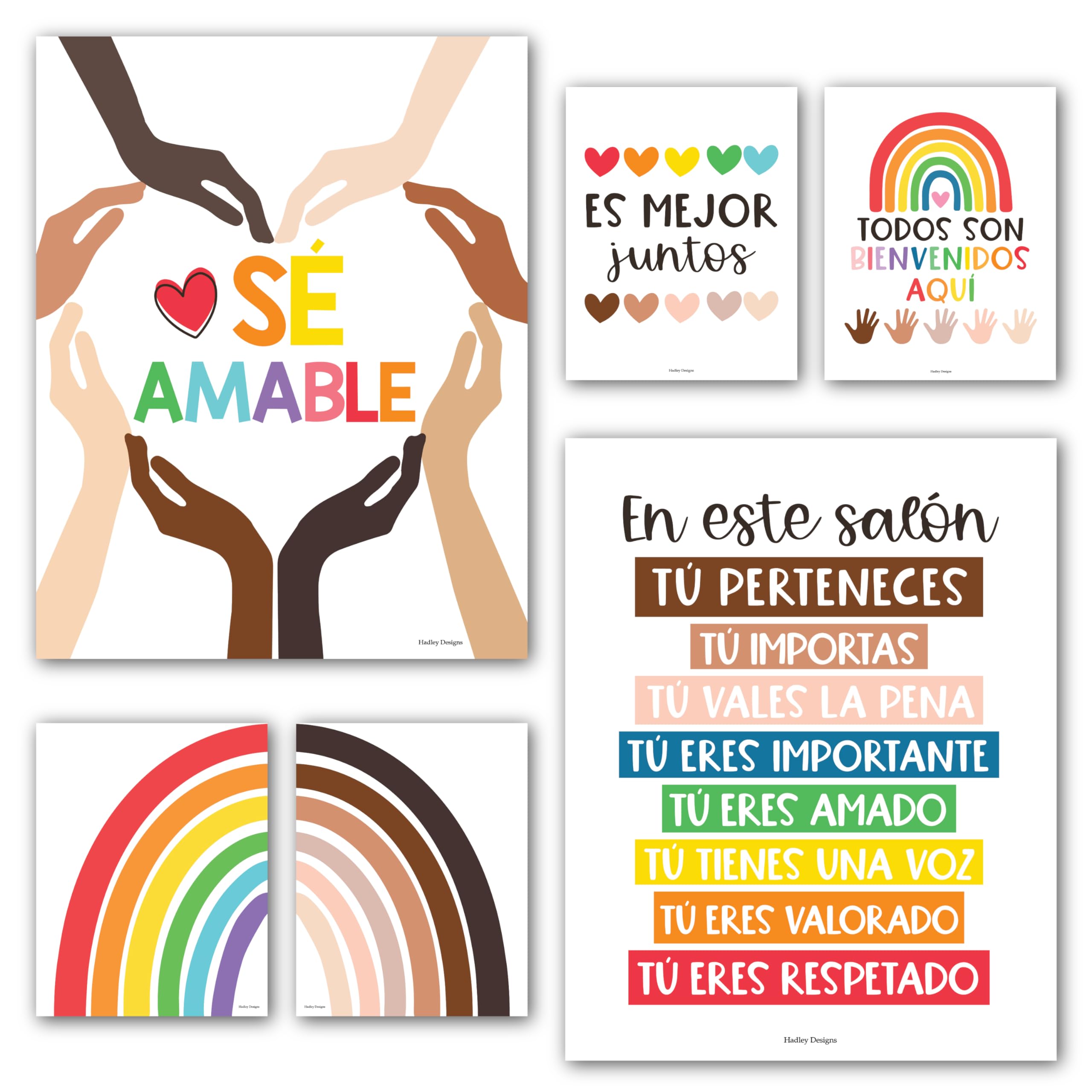 Hadley Designs 6 Spanish Classroom Decorations - Spanish Posters, Diversity Posters for Classroom, Todos Son Bienvenidos Poster, Cultura y Diversidad en Espanol, Colorful Themed Decor