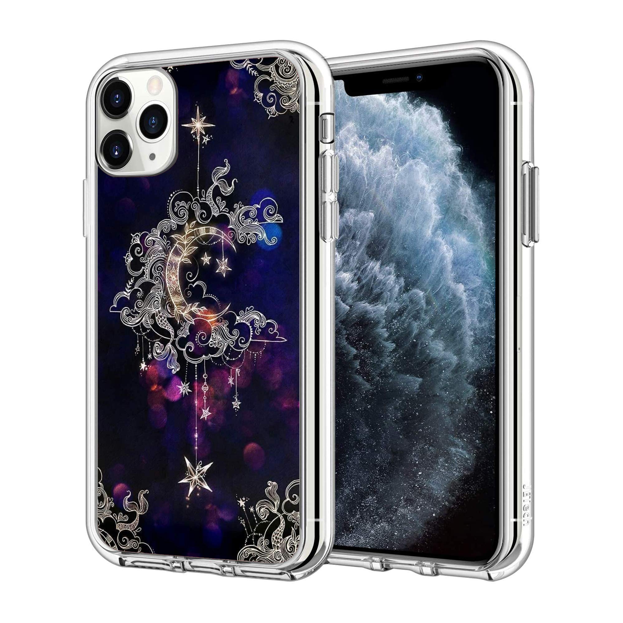 ZHEPAITAO Phone Case for iPhone 12 iPhone 12 Pro, Crescent Moon Floral Clear Case Plastic Cover Case