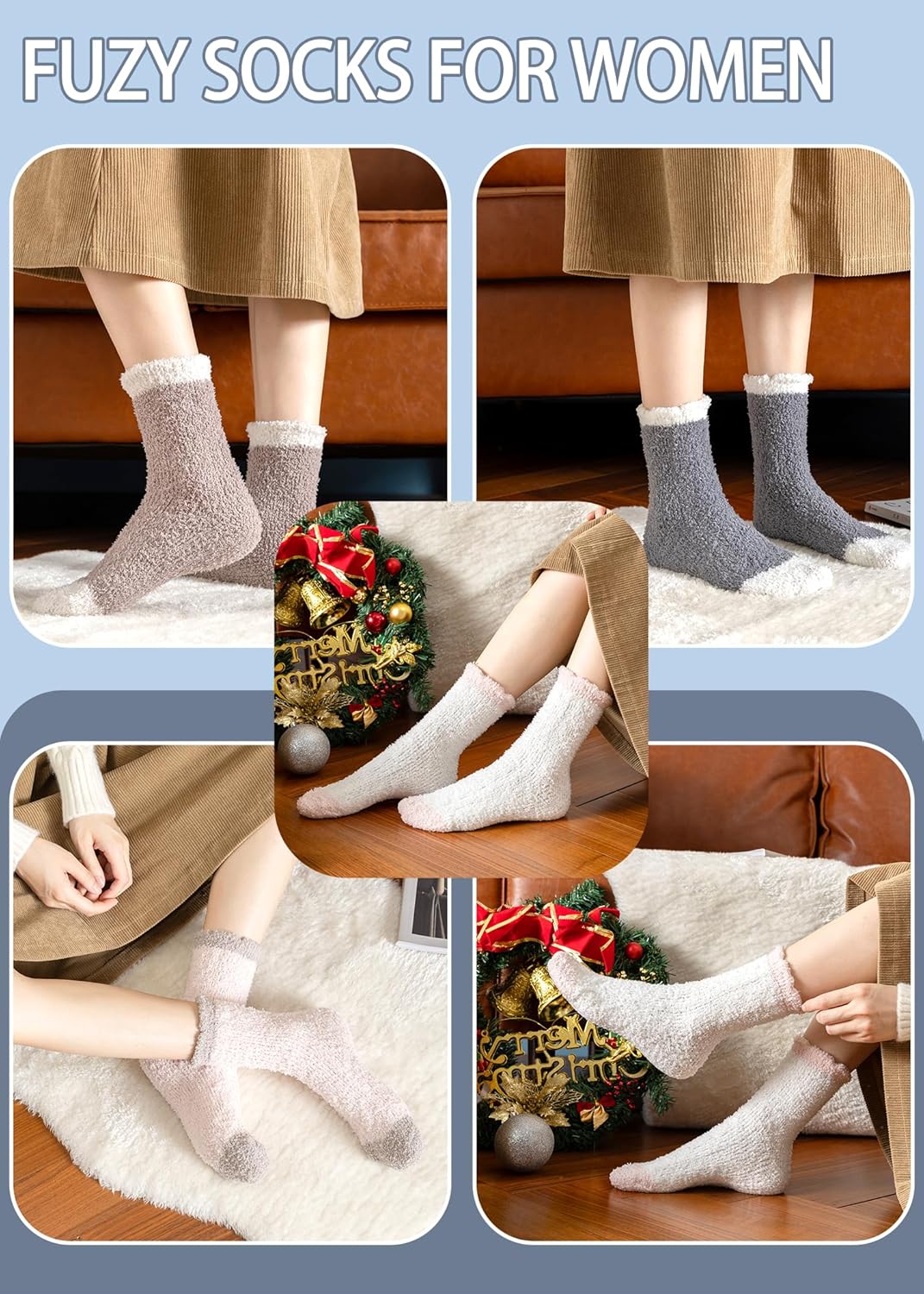 Fuzzy Socks For Women Warm & Cozy Gifts Winter fluffy Socks Womens Cozy Home Soft Sleeping Slipper Sock - Image 6