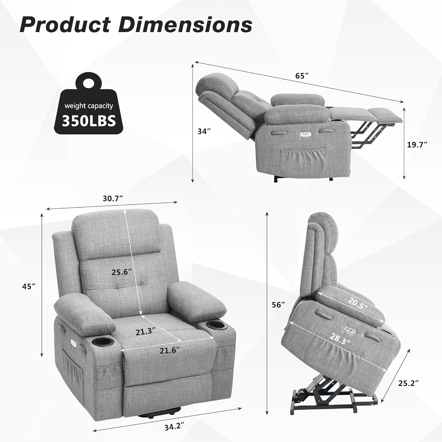 Power Lift Recliner Chair for Elderly with Massage & Heat,Linen-Cotton, Electric Recliner with USB Ports, Cup Holders, Side Pockets, Lift Chair for Living Room, Bedroom