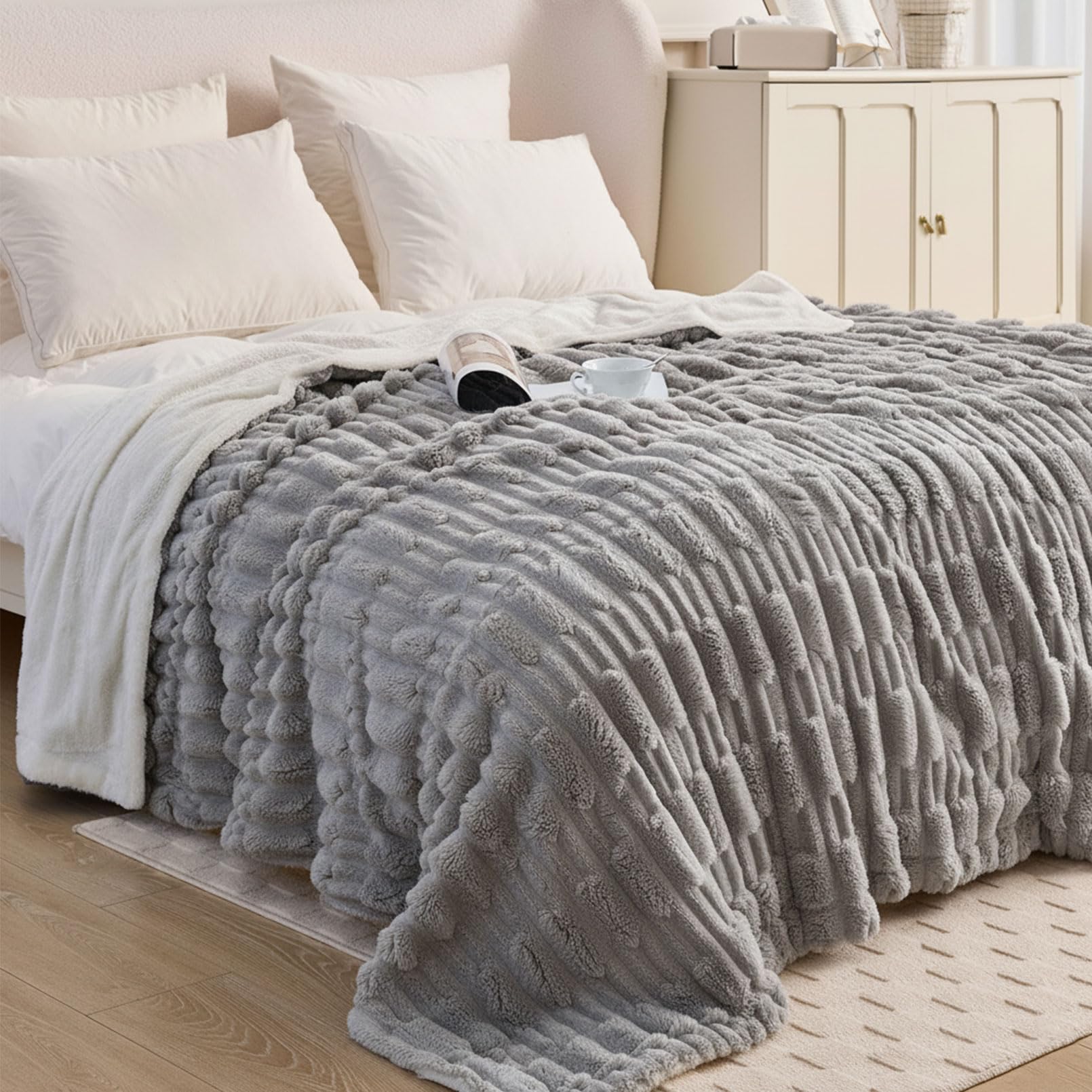 Manta mullida con textura suave de ensueño, extracálida para invierno, ideal como manta de sofá y colcha para cama, buen regalo para mujeres (geometría gris, 150 x 200 cm)