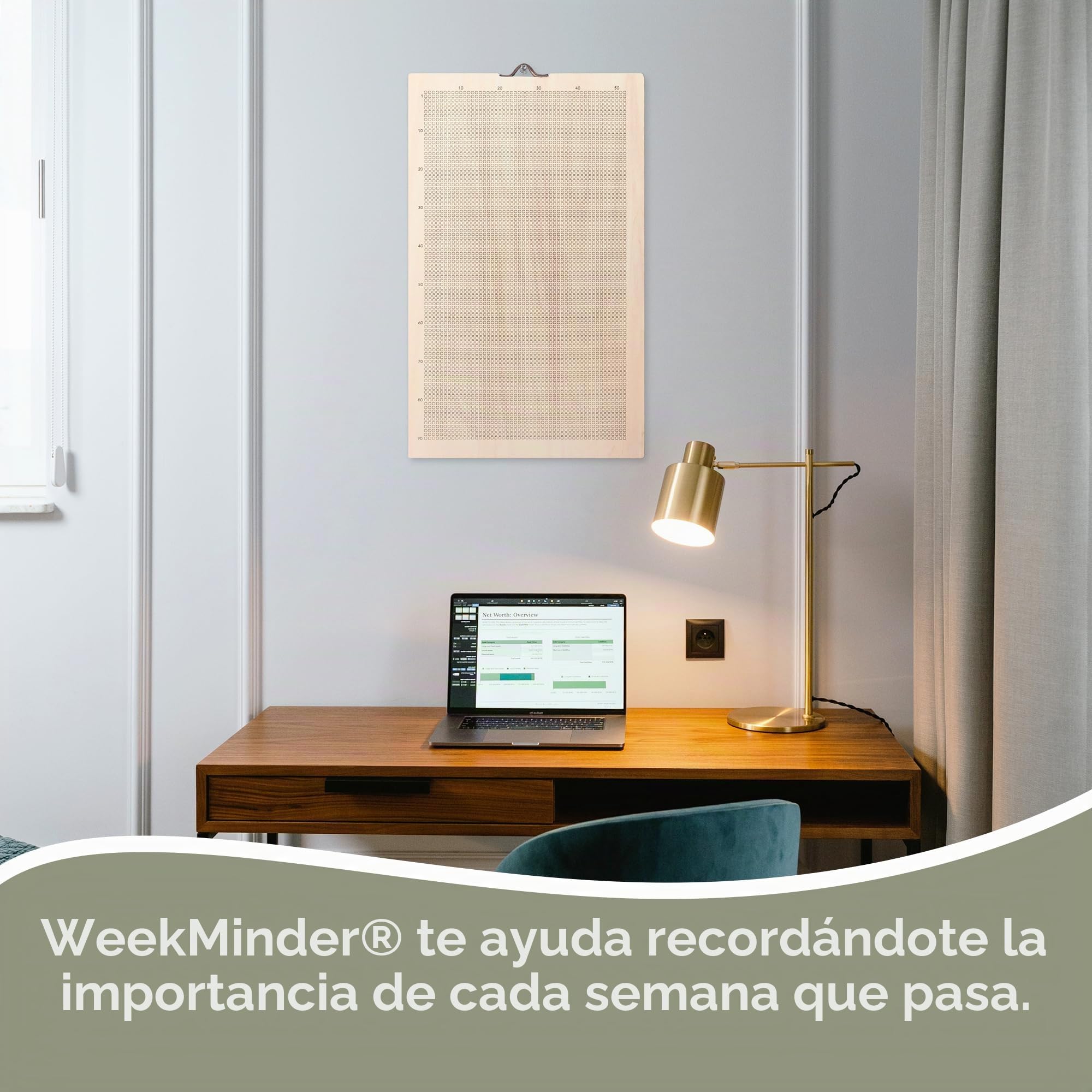 WeekMinder® Memento Mori, Calendario de vida en semanas, póster de 90 años de mi vida en 4000 semanas, calendario estoico motivacional para desarrollar hábitos en 4K, (madera de abedul báltico,