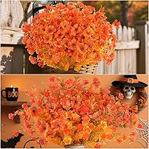 AmyHomie 32 Bundles Orange Fall Artificial Flowers for Outdoor Fall Decor