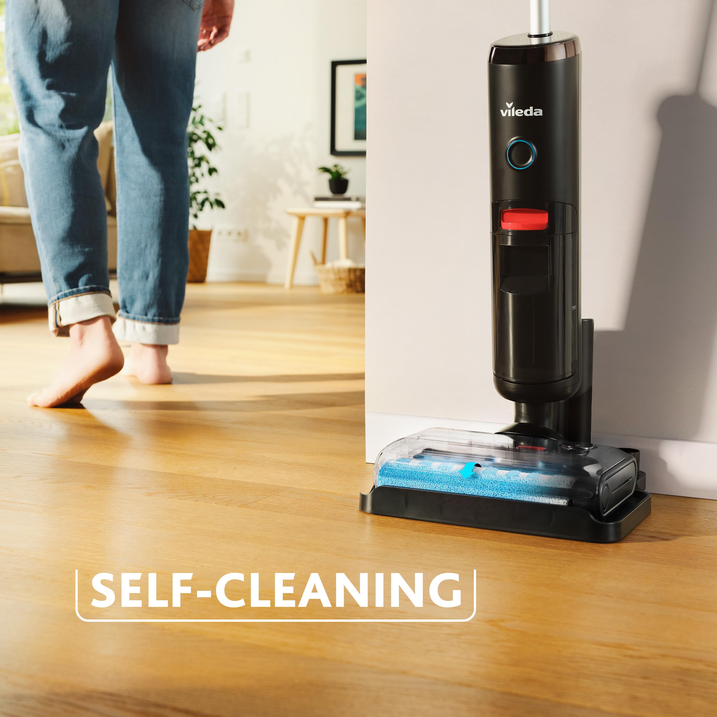 Vileda PureClean S5 - Aspirapolvere a secco con accessori (2 rotelle, 2 filtri), senza fili a batteria con doppio serbatoio e separazione dell'acqua al 100%, leggero, per tutti i pavimenti, 180 m² con