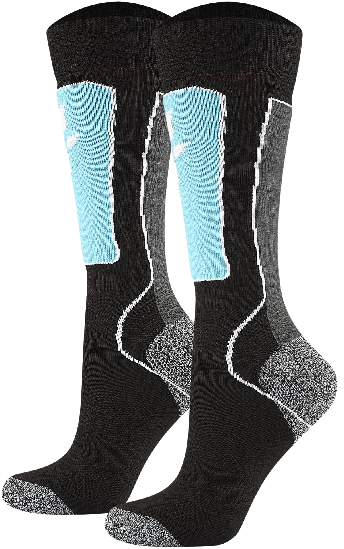 TODO SKISOCKEN Kinder Thermosocken Kniestrümpfe mit Merinowolle - Kinder Skisocken für Mädchen und Jungen (31, Schwarz-Blau)