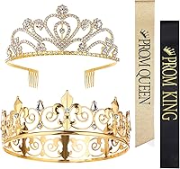 Vista 8 de Juego de 4 coronas de graduación King y Queen con fajas, coronas King para hombres, banda de satén brillante con diamantes de imitación, corona