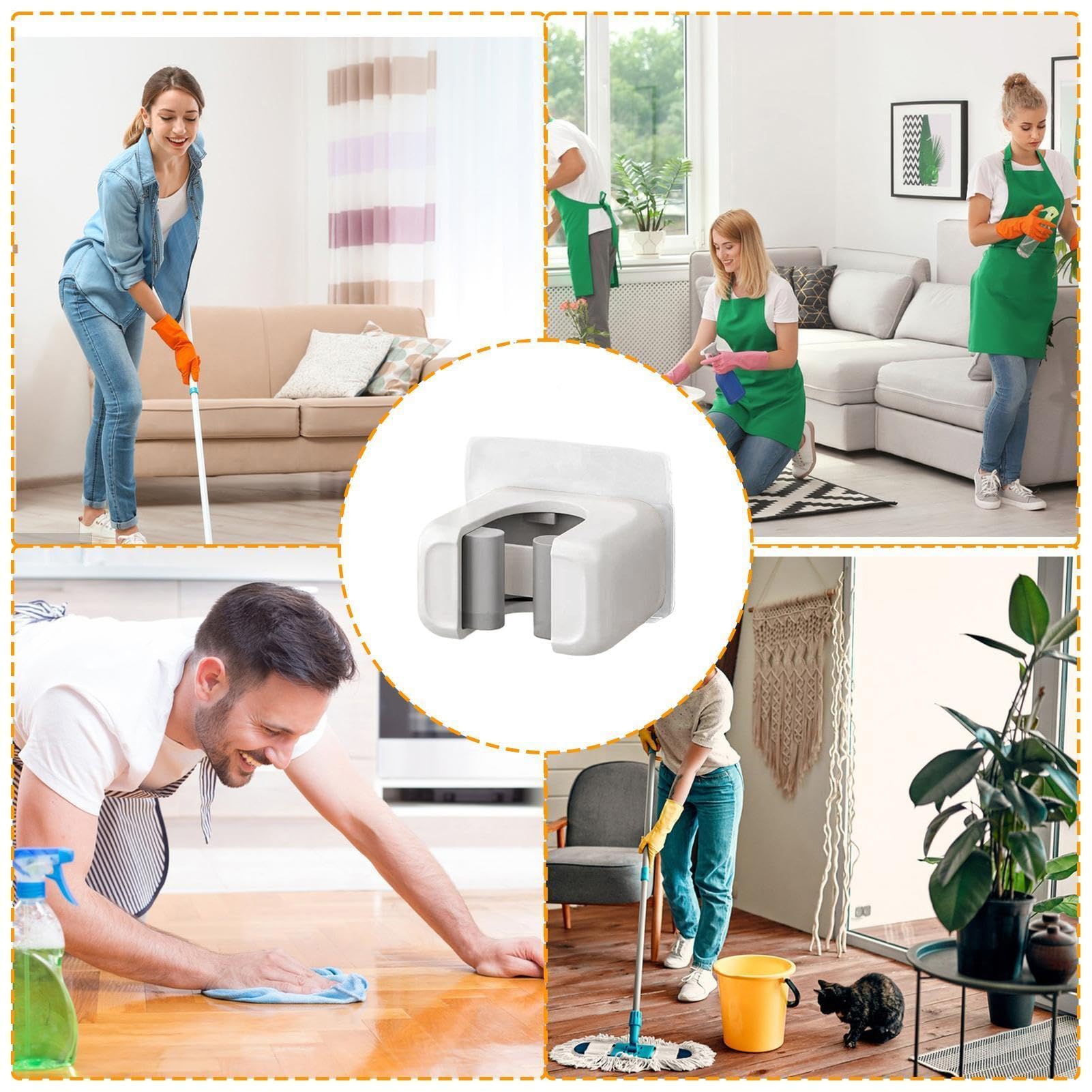 Soporte adhesivo para mopa - 2 piezas para ahorrar espacio, soporte de pared organizador para hogar, oficina, apartamento, RV, cocina, baño, garaje, laundry room, herramienta de almacenamiento