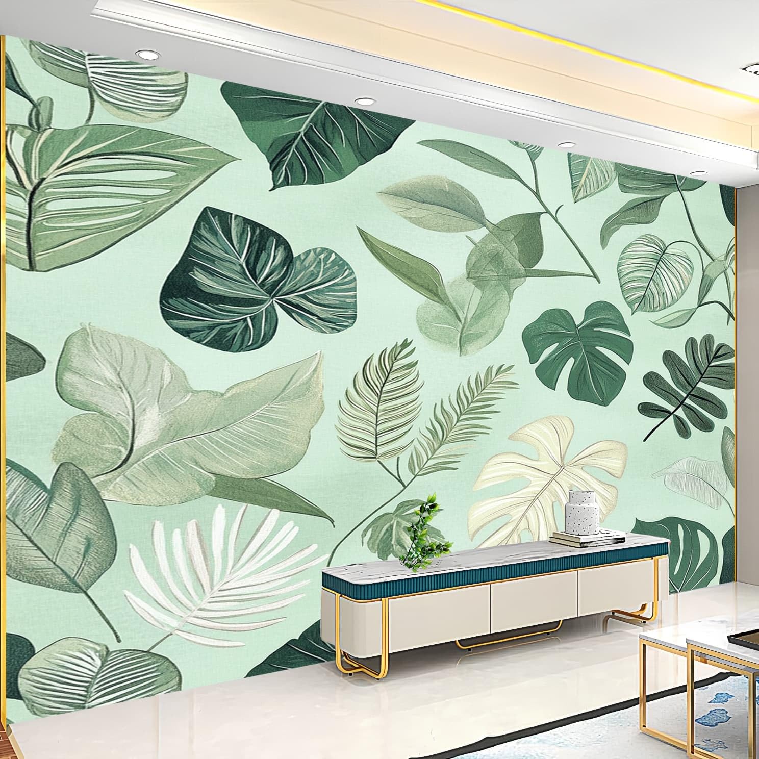 3D Créatif Papier Peint Panoramiczny Minimalistyczne Ilustracje Rośliny Decoration De La Maison Nieprzepuszczalne Tapety Fototapety 300X210 cm Zielony Wymienny Do Odklejenia I Wklejania Fototapety