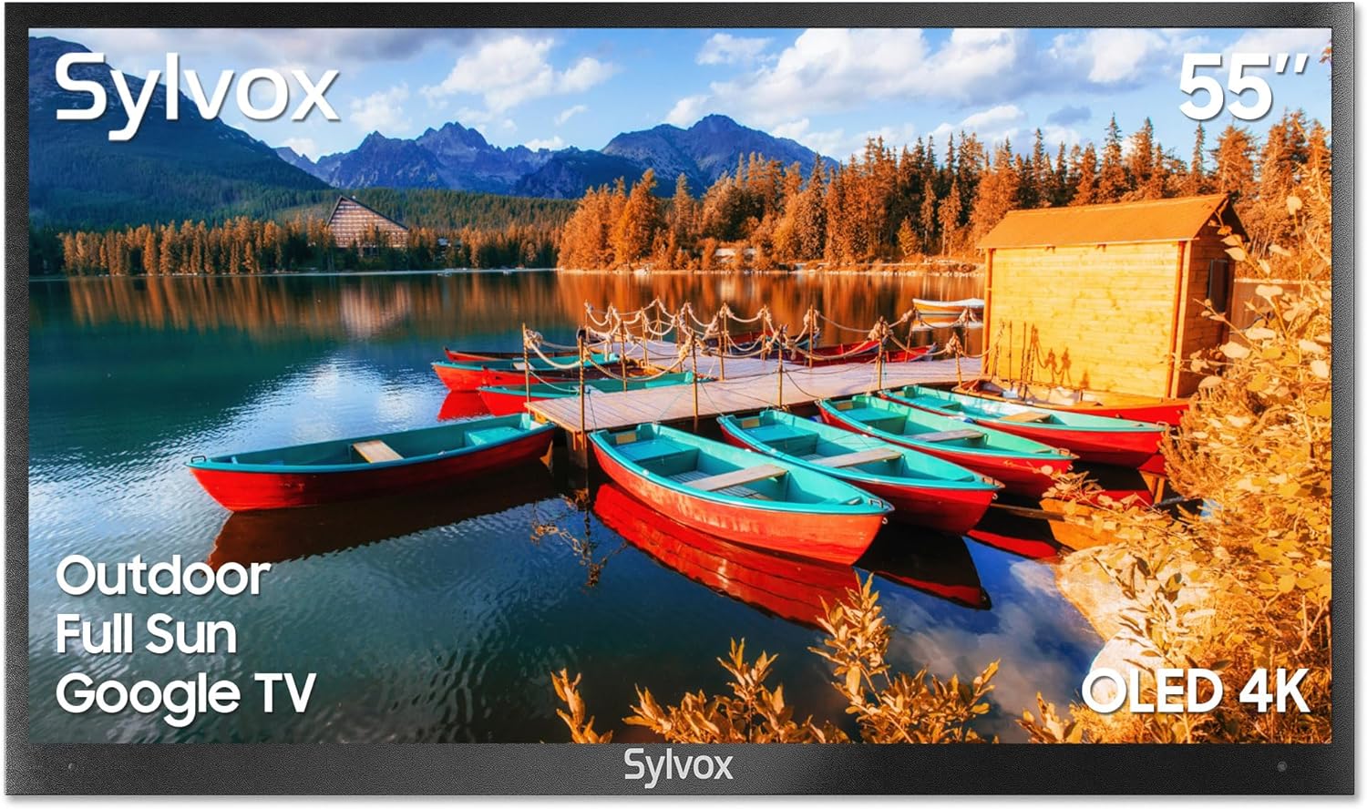 SYLVOX 55” Outdoor Smart TV, Weatherproof 4K Google TV, Built-in Chromecast Voice Assistant 15W Stereo Surround Panoramic Sound, Ultra-High Bright for Outdoor Full Sun Areas(PoolPro+ Series)
