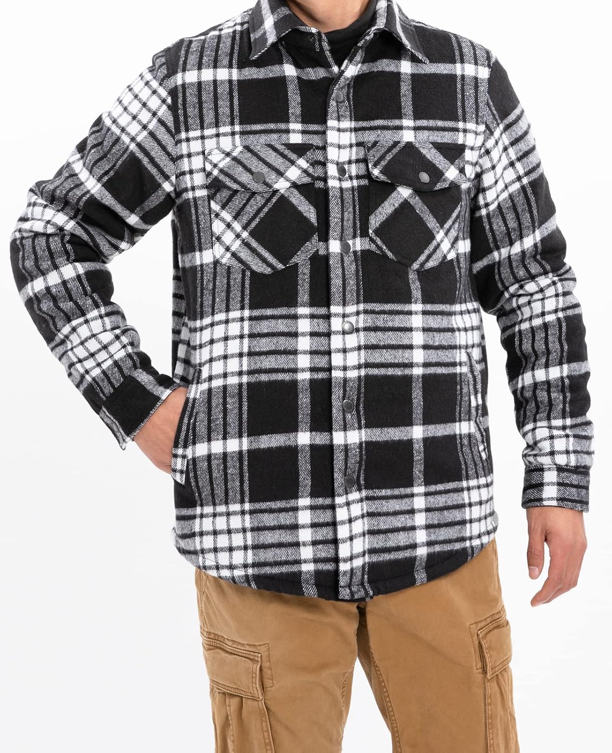 ZENTHACE Men's Sherpa Lined Flannel Shirt Jacket,Long Sleeved Brushed Plaid Flannel Shacket Jackets,Snap Button - Image 2