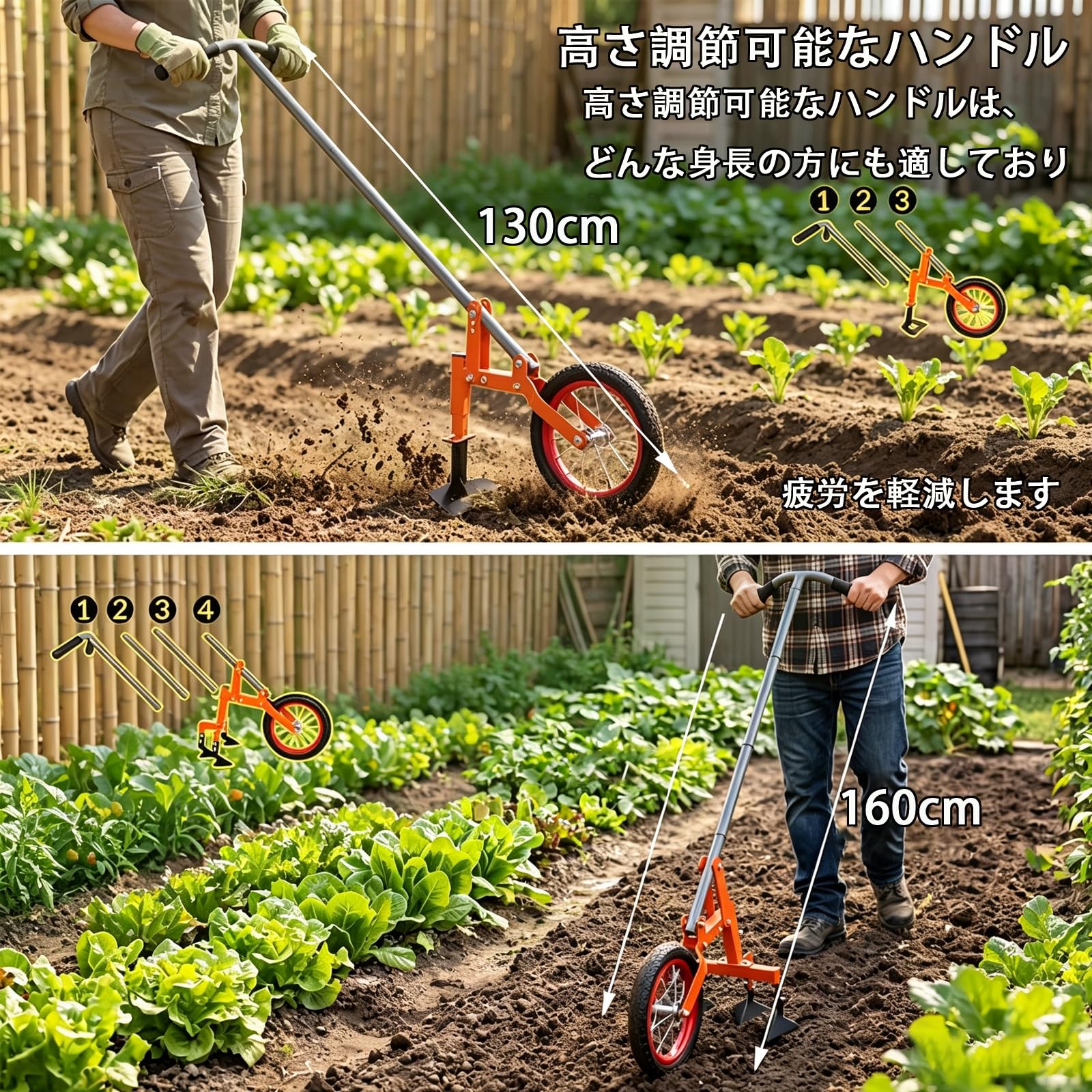 Amazon | ISAHGIS 手押し耕耘機 多機能ガーデンホー 高さ調整可能 除草