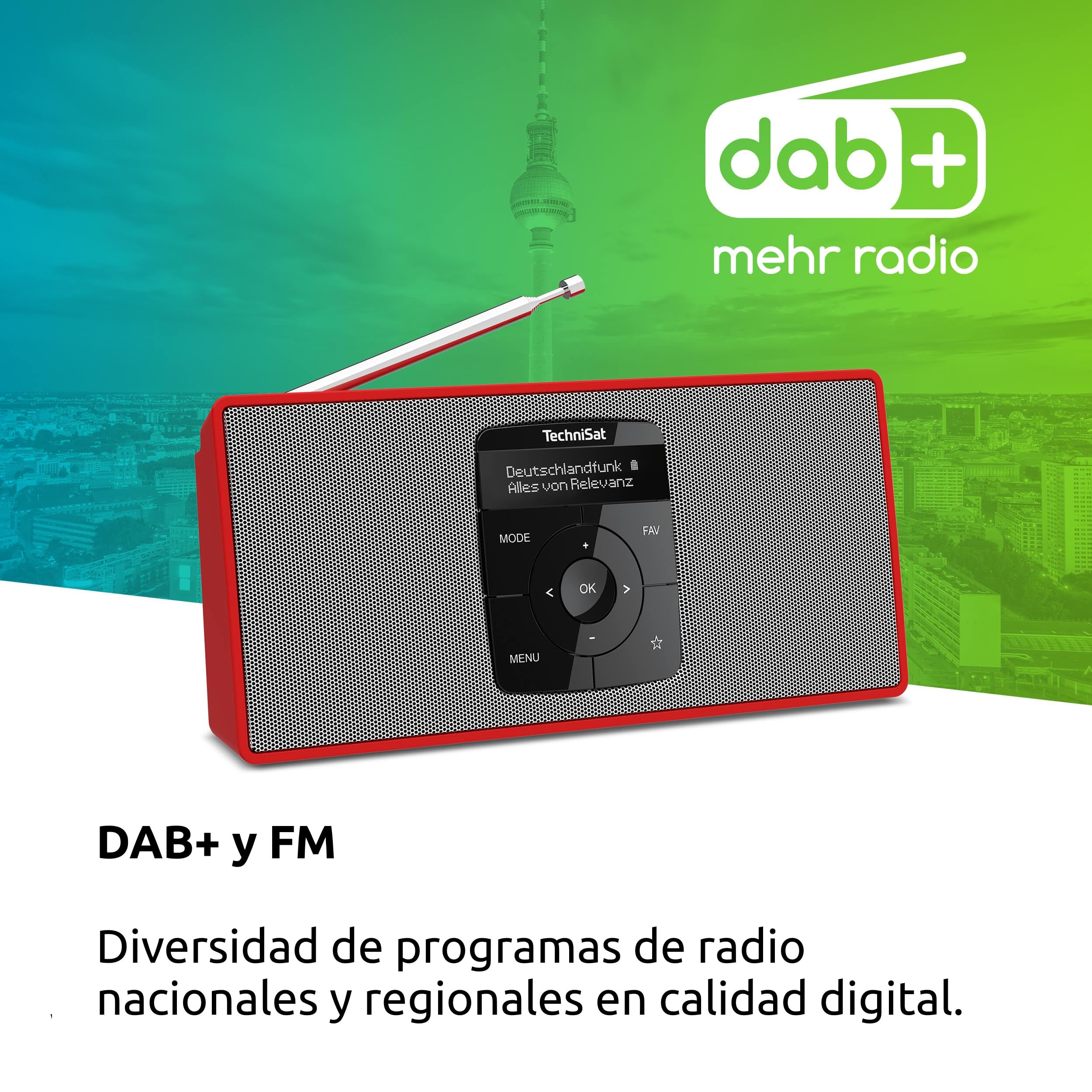 TechniSat DIGITRADIO 2 S – Radio estéreo portátil con Dab y batería (Dab+, FM, transmisión de Audio por Bluetooth, Pantalla OLED, Conector para Auriculares, estéreo 2 W RMS) Rojo-Plata