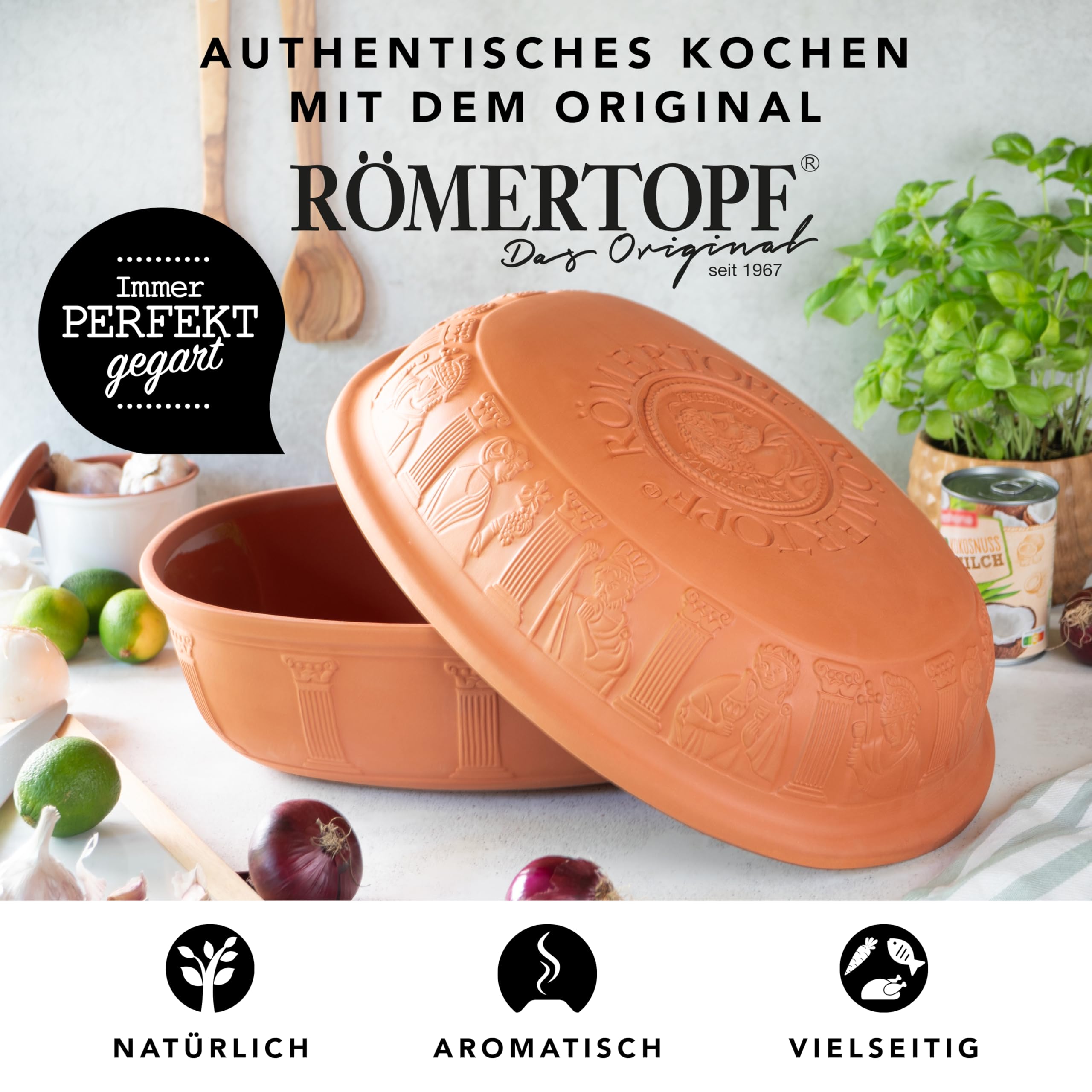 Römertopf MAXI - Rostiera per 8-10 persone, 7 litri, con coperchio in ceramica, per stufare, arrostire e cuocere a vapore, adatto al forno