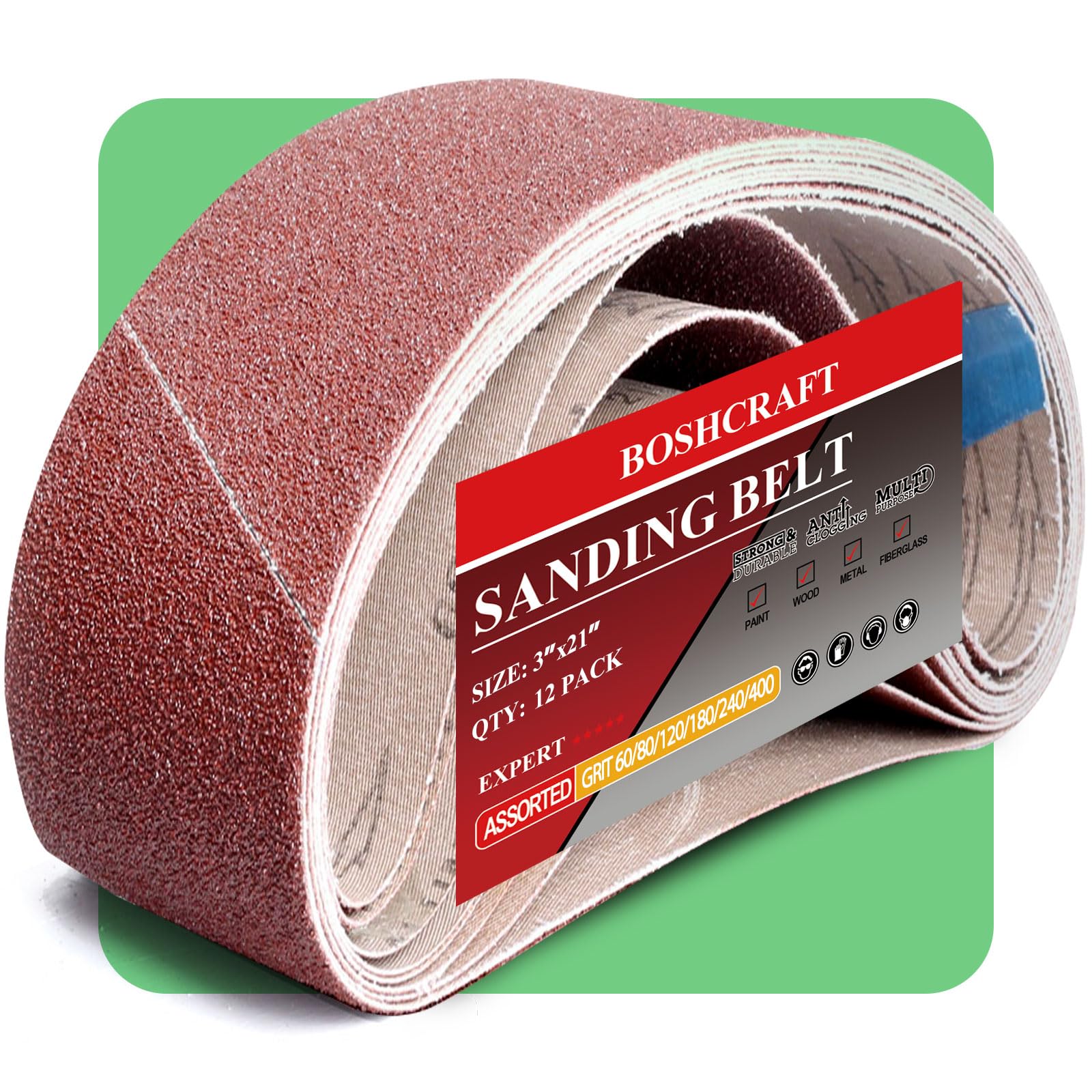 21 Pack 3 x 21 Inch Sanding Belts, 3x21 Belt Sander Sanding Belts 40/60/80/120/180/240/400 Grits Assortment Sanding Belt for Belt Sander Knife Sharpening Woodworking Metal Polishing