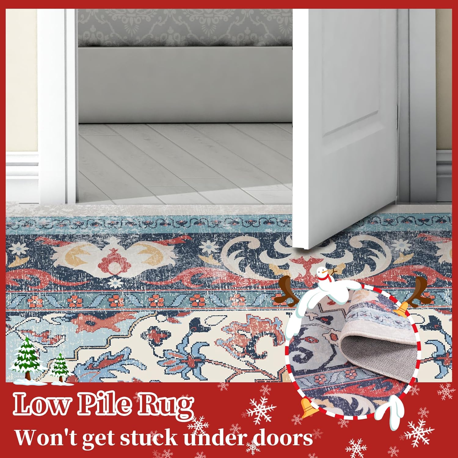 8x10 Large Christmas Washable Area Rugs for Living Room,Boho Non-Slip Soft Carpet,Rug for Nursery Bedroom Dining Room Home Office Indoor High Traffic Areas