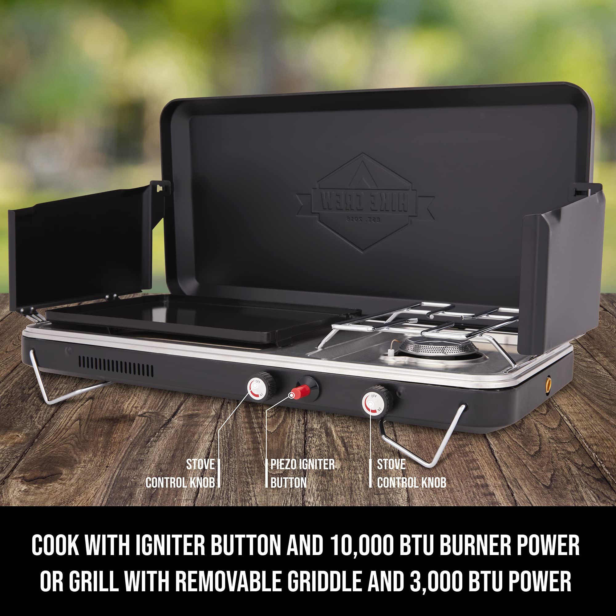 Hike Crew 2in1 Gas Camping Stove Portable Propane Grill/Stove