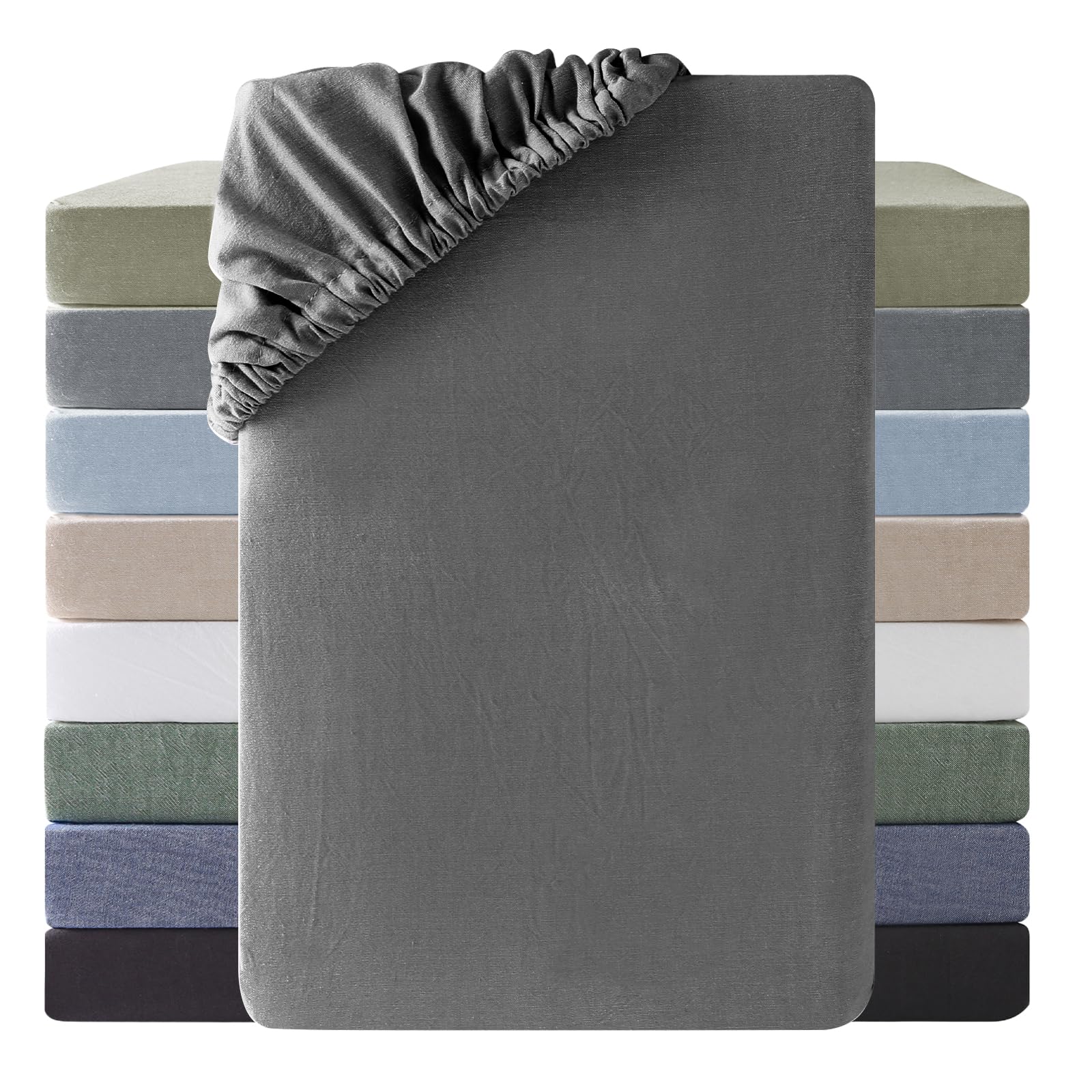 SOULFUL Spannbettlaken 180x200cm, 100% Gewaschene Baumwolle Bettlaken Spannbetttuch bis 25cm Matratzenhöhe, Atmungsaktiv mit Leinenartigem Griff, öKotex Zertifiziert-Dunkelgrau2