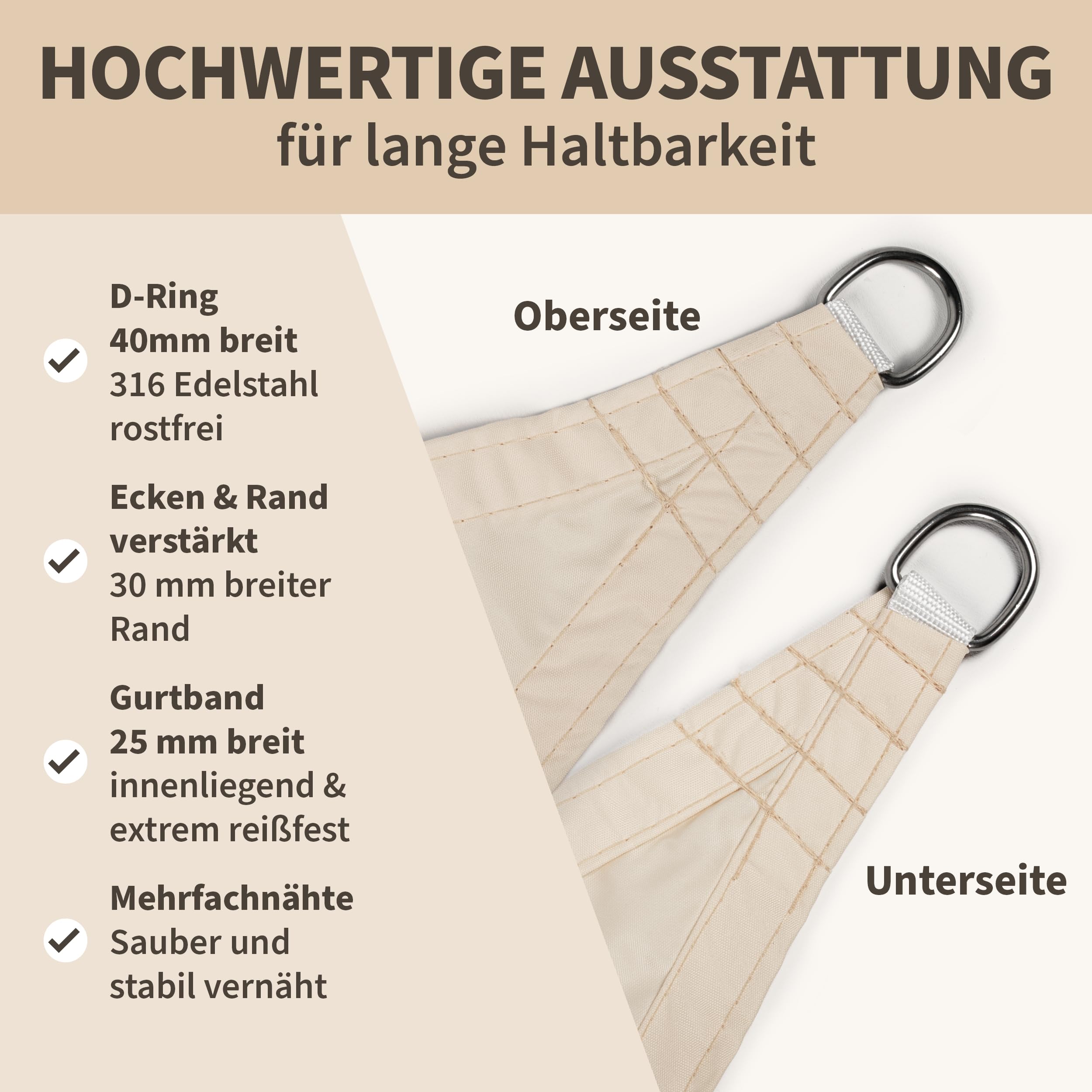Amazon.de: TTL GARDEN 4,2x4,2x6m Sonnensegel Dreieck rechtwinklig  Sand-beige - Premium Polyester 300D 160g/m 93% Abschattung - Sonnenschutz  & Wetterschutz fr Garten, Balkon & Terrasse, mit 3X Schnur 1,5m