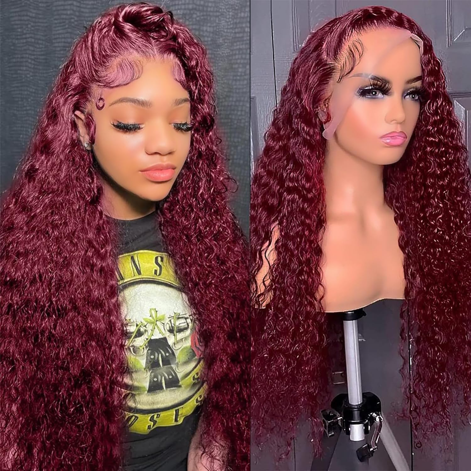 Water Wavy Red Lace Front Wig Reddish Brown Water Wave Human Hair HD Lace Frontal Wig 180  main image 3