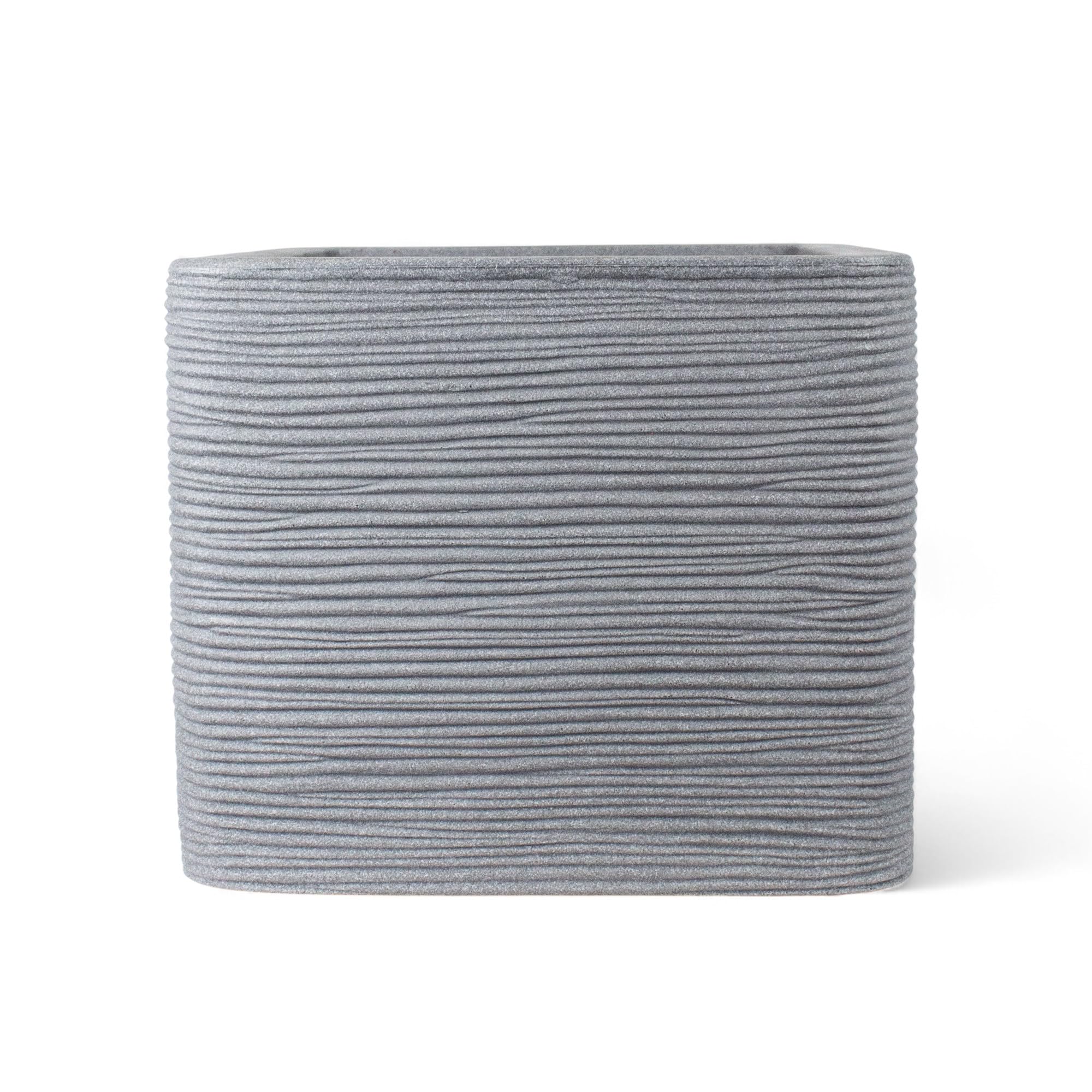 Pincho Maceteros Grandes Exterior Macetas Cuadradas, Tiestos para Plantas Interior, Decoración Terraza Exterior + Textura Piedra, Plástico PE Anti-UV - 40×40×33 cm, Gris, Fondo Reforzado (1)