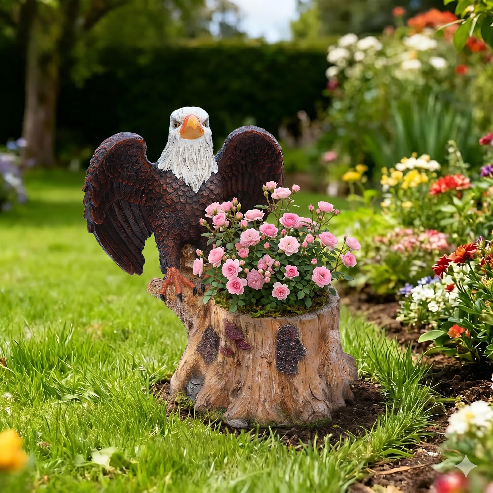 Eagle statue tree stump planter