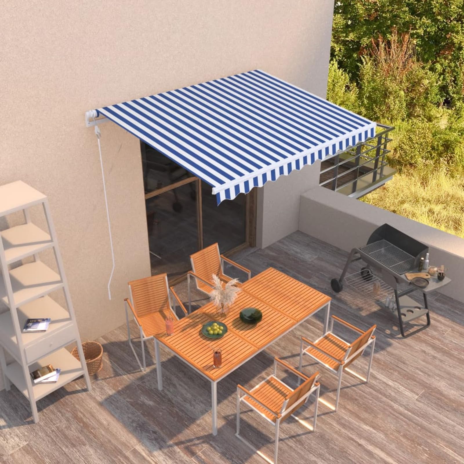 Faroom Toldo Motorizado 300 x 250 cm, Toldo Eléctrico y Manual Retráctil, Toldo Articulado Eléctrico con Mando a Distancia, Toldo Brazo Extensible para Terraza, Jardín, Azul y Blanco