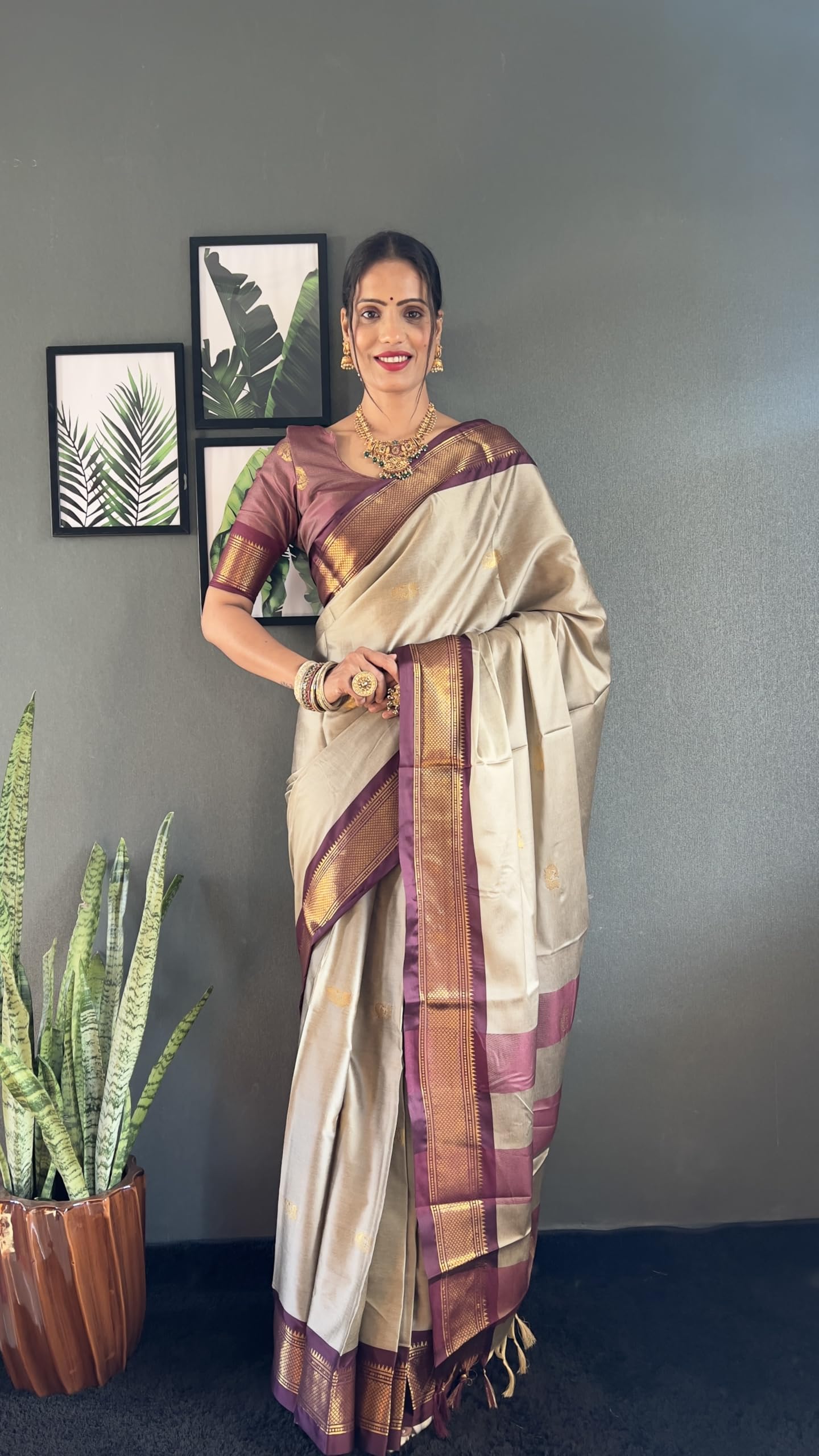 Chiku Brown Ready To Wear Pure Kanjivaram Silk Saree With Blouse Piece For Women-picture-16
