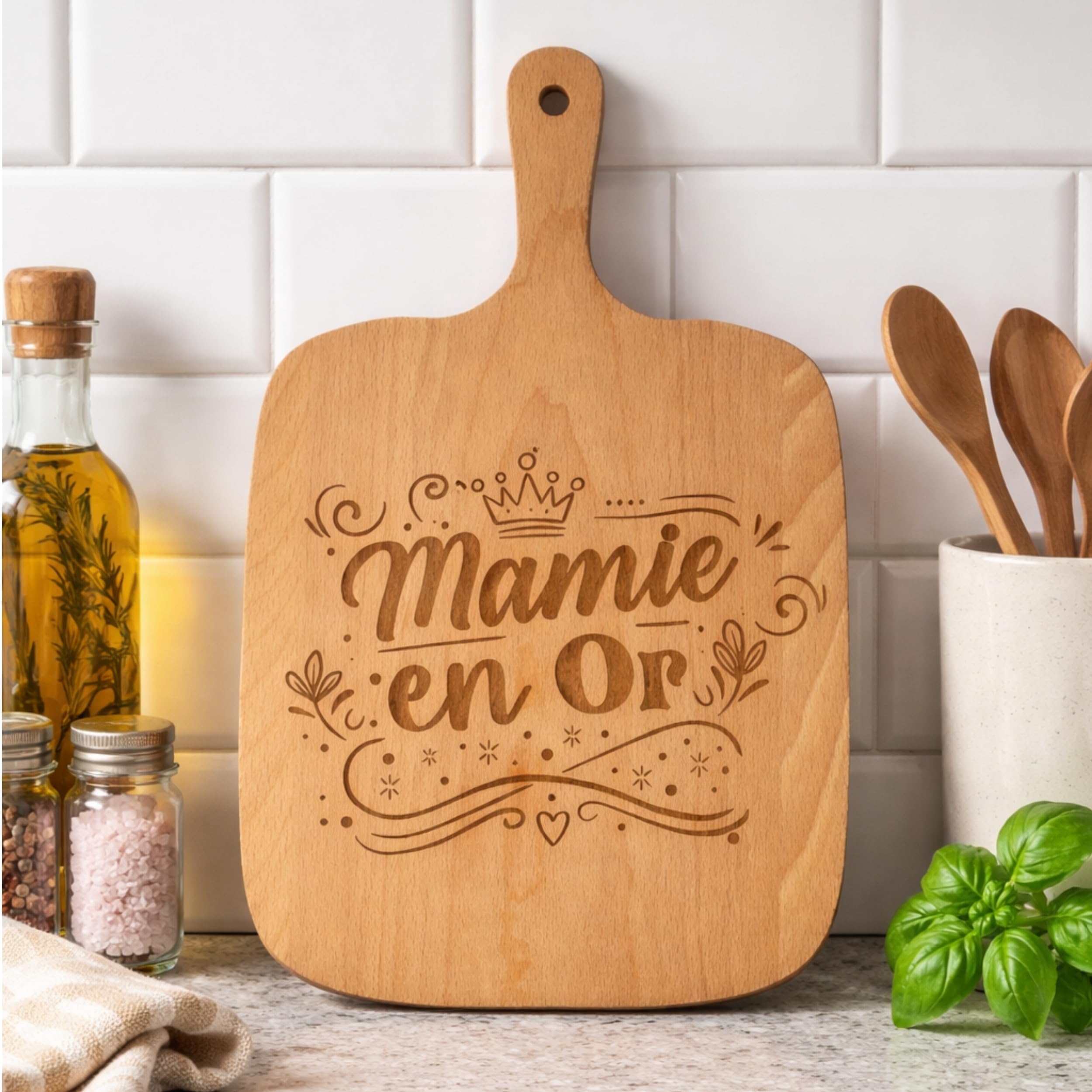 ERNESTINE - Planche à Découper Mamie en Or – Cadeau Mamie Original, Idée Cadeau Fête des Grands-Mères, Planche Apéro Bois Gravée, Cadeau Grand-Mère, Anniversaire, Noël - Cadeau grand-mère personnalisé - 2