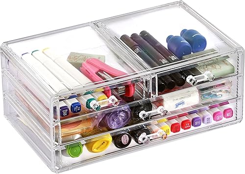 Cq acrylic Organizador de maquillaje apilable y almacenamiento debajo del fregadero, cajones de medicamentos grandes para el cuidado de la piel,