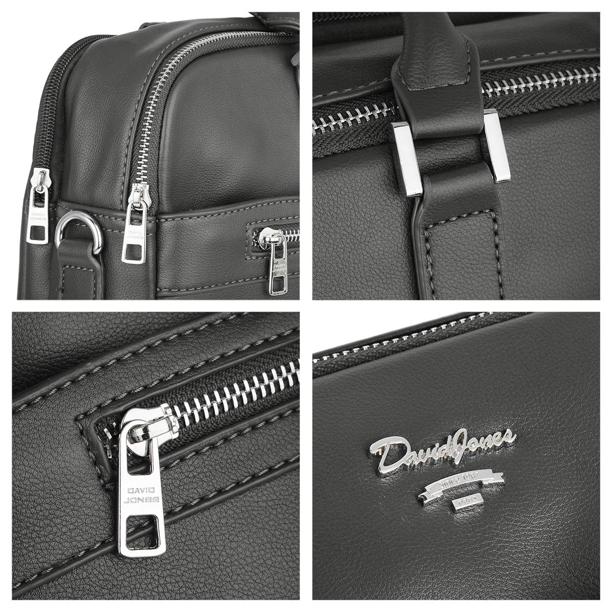David Jones Sac à Main Business Porte-Documents Homme Simili Cuir PU Cartable Travail Sacoche Ordinateur Portable Mallette Serviette Affaires Professionnel Bandoulière Gris