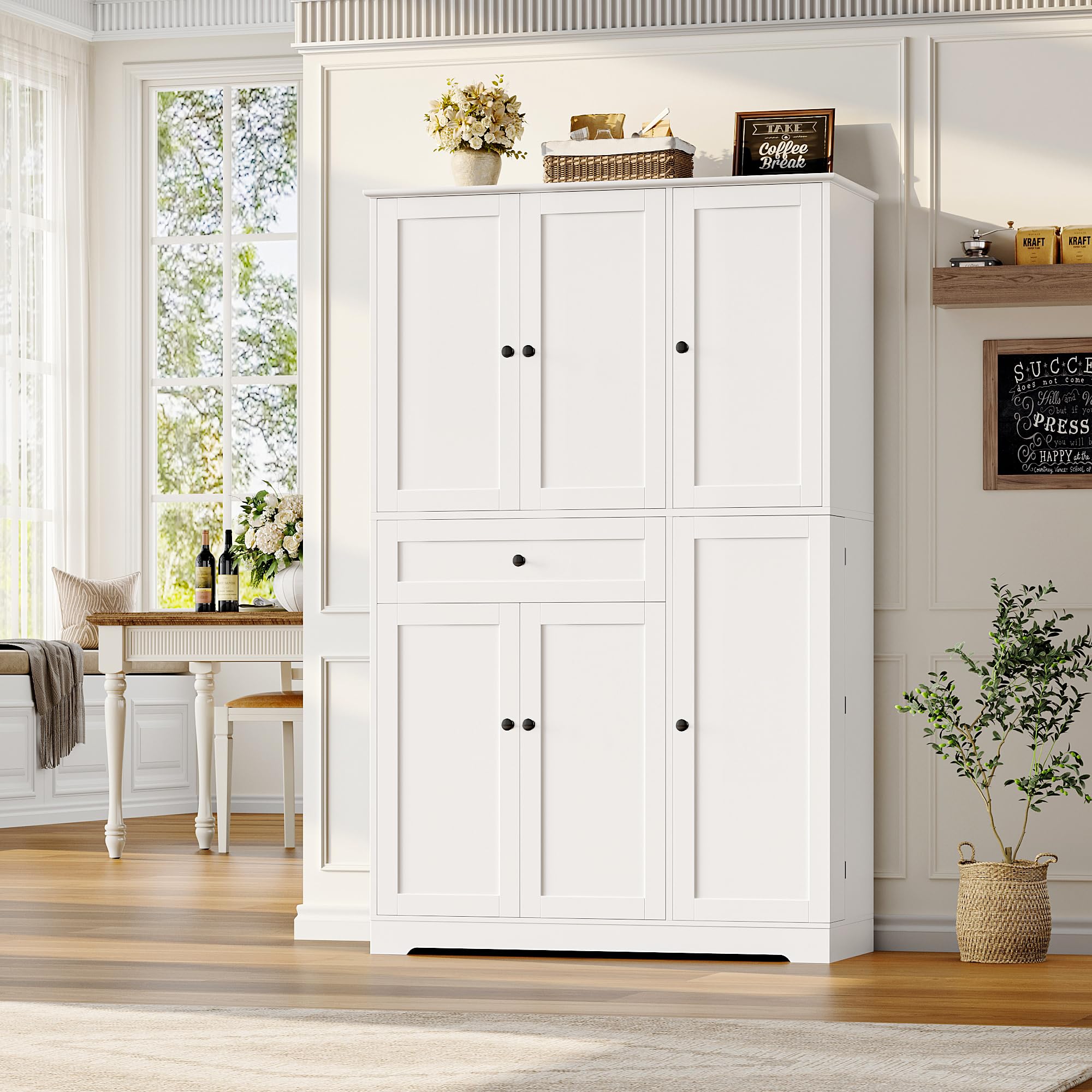 HOSTACK Armoire de Rangement Haute de 172 cm pour Cuisine et Garde-Manger, Meuble de Cuisine Moderne avec Portes et Étagères, Garde-Manger Autoportant avec Grand Tiroir de Rangement pour Salle à