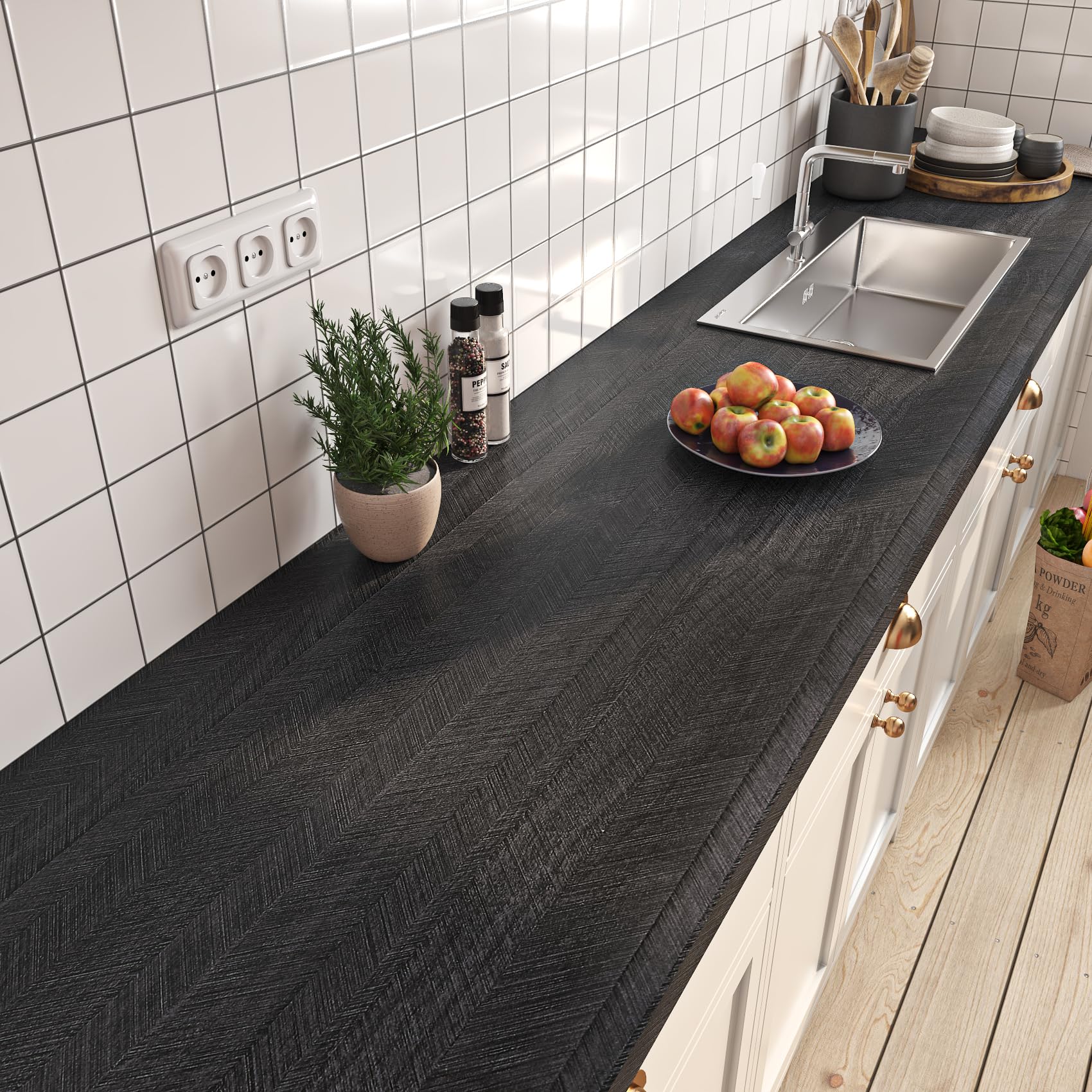 ReWallpaper Black Vinyl Wrap for Furniture Wood Grain Thick Worktop Vinyl Covering Peel and Stick Wallpaper Vintage Dark Wood Contact Paper for Wardrobe Kitchen Cupboards Wall 40CMx3M - Image 4