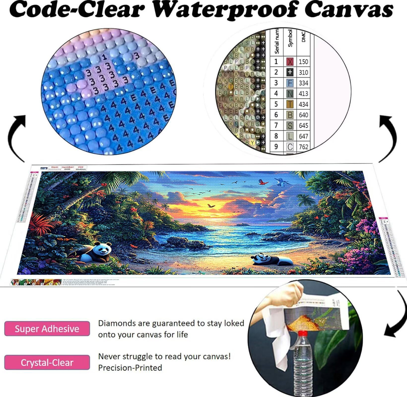 DIY Diament Malarstwo Dorosły Duży Format Panda, 5D Diament Malarstwo Piaskowa Plaża Dorosły XXL Ścieg krzyżykowy Cyrkonie Diament Obrazy, Diamentowe Malarstwo Rzemiosło ścienne do domu 60x120cm J0K
