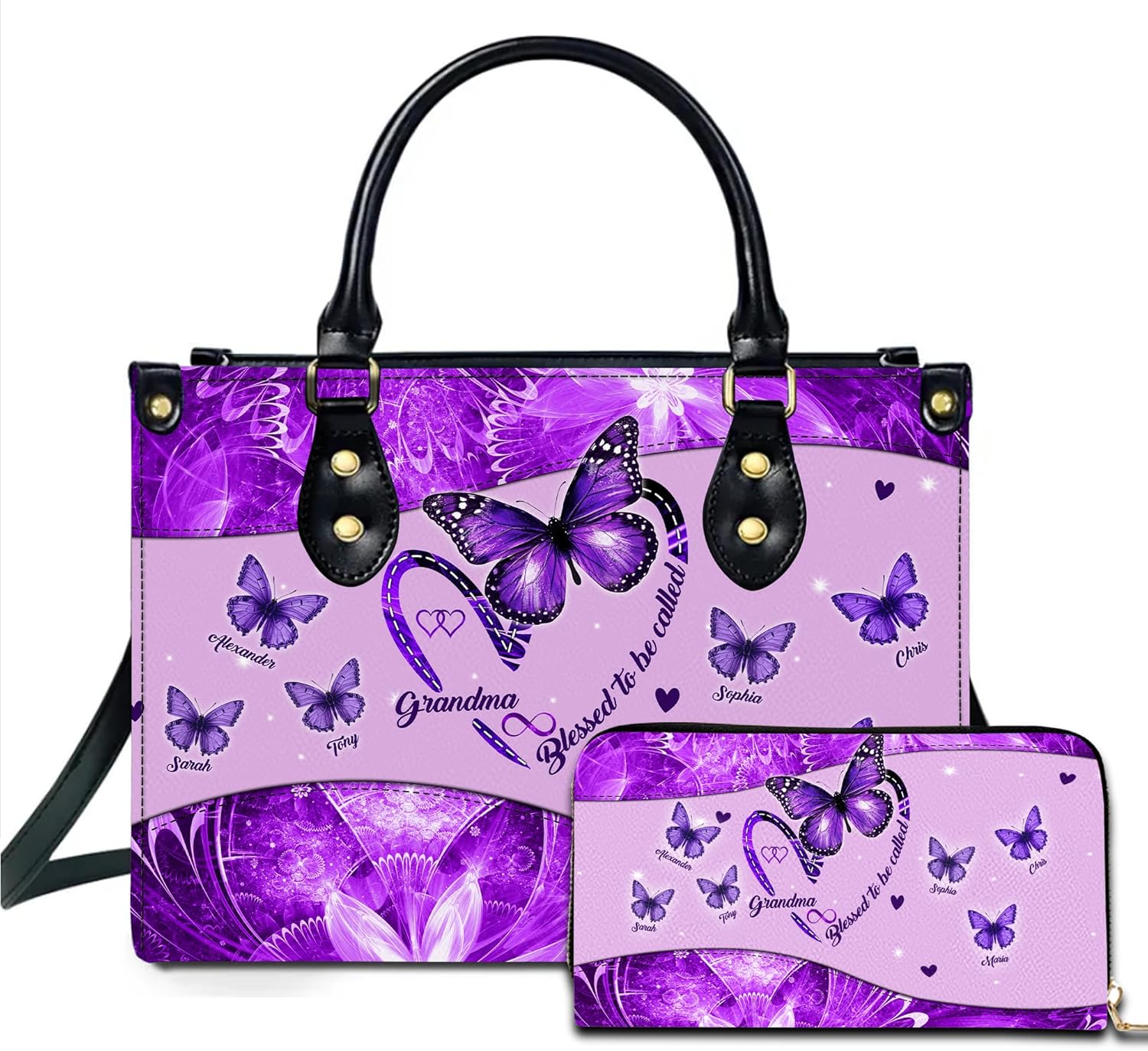 Mothers Day Gift Leather Bag- Personalized Grandmas Purse With Grandkids Names, Grandma Handbag Birthday Gifts For Mom Women