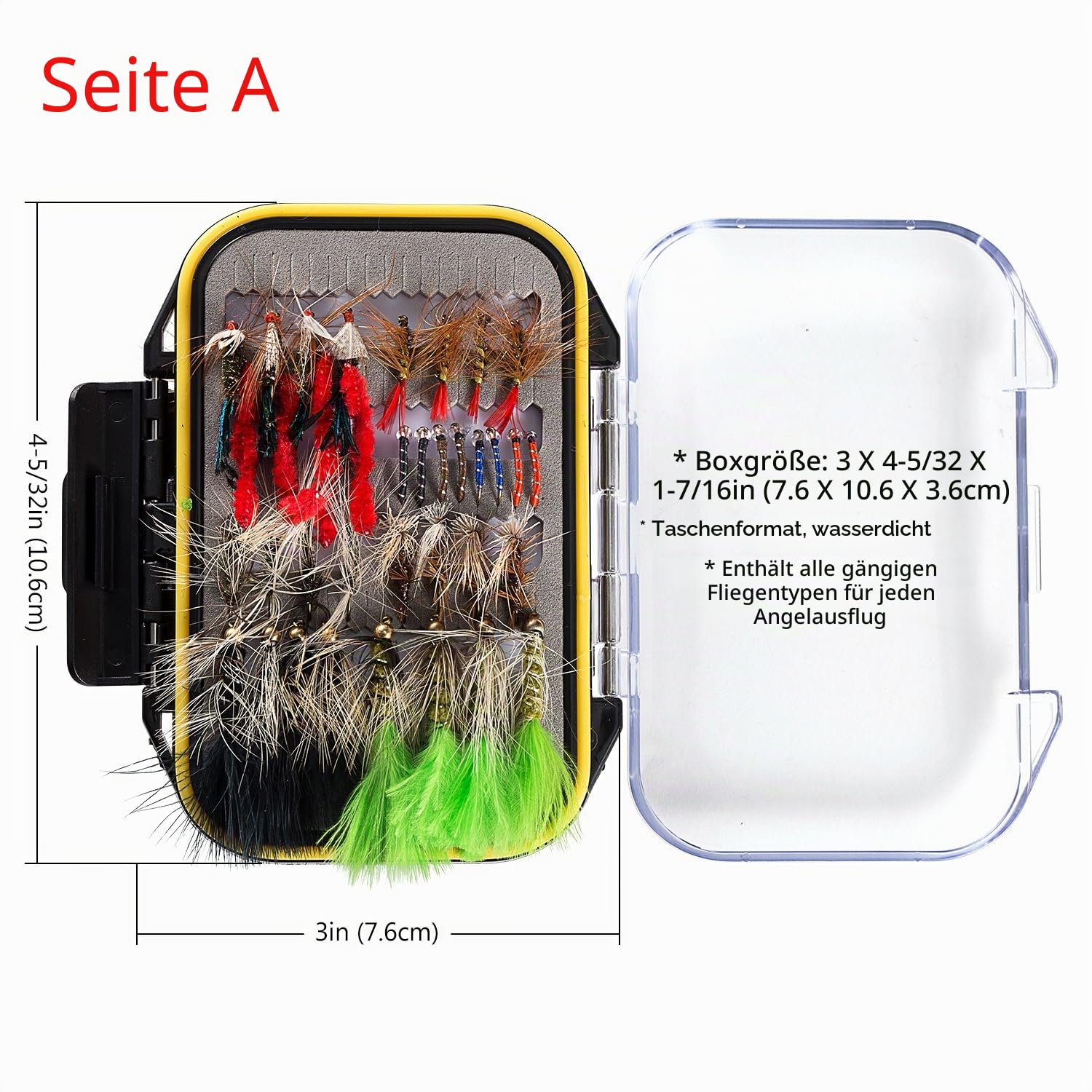 BASSDASH Fliegenfischen Fliegen-Set Fliegensortiment Forellen Barsch Angeln mit Fliegenbox mit Trockene/Nass Fliegen, Nymphen, Luftschlangen, Popper